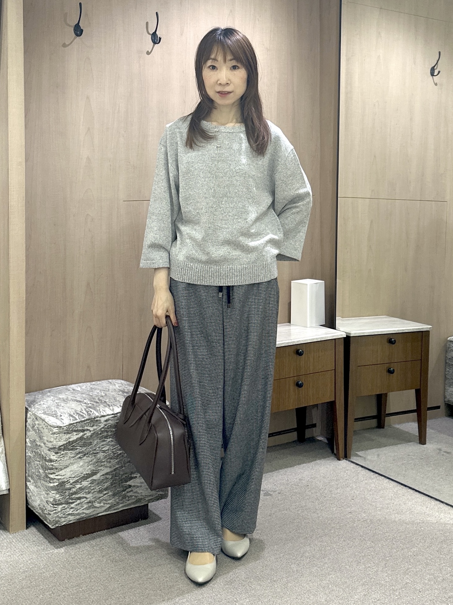 Miwaさんの「UNTITLED｜【アンサンブル可/手洗い可】杢調プルオーバーニット」を使ったコーディネート