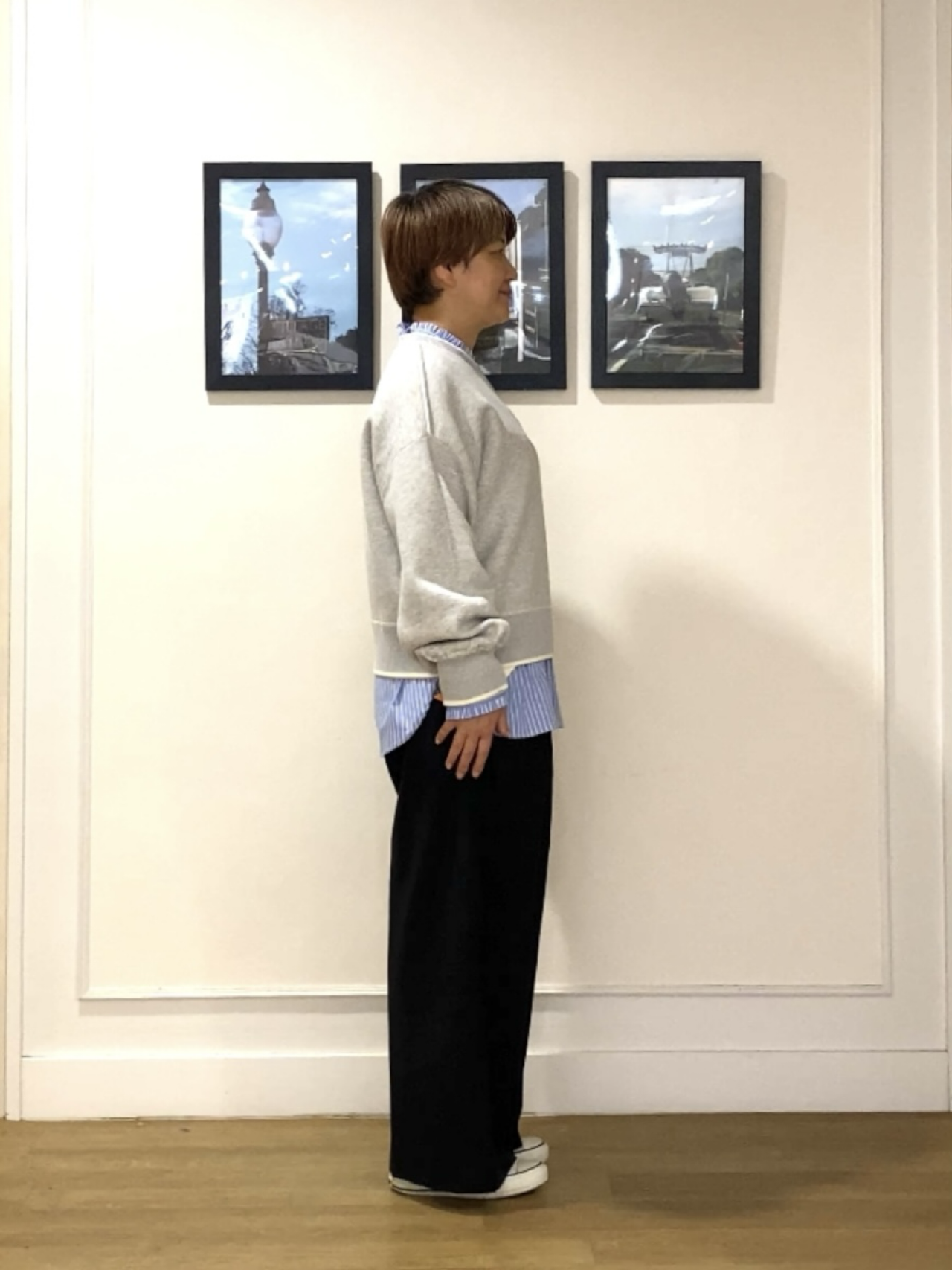 Hiroさんの「Dessin｜【2WAY/洗濯機OK/XS-L】配色リバーシブル コットンジャカード クルーネックニット」を使ったコーディネート