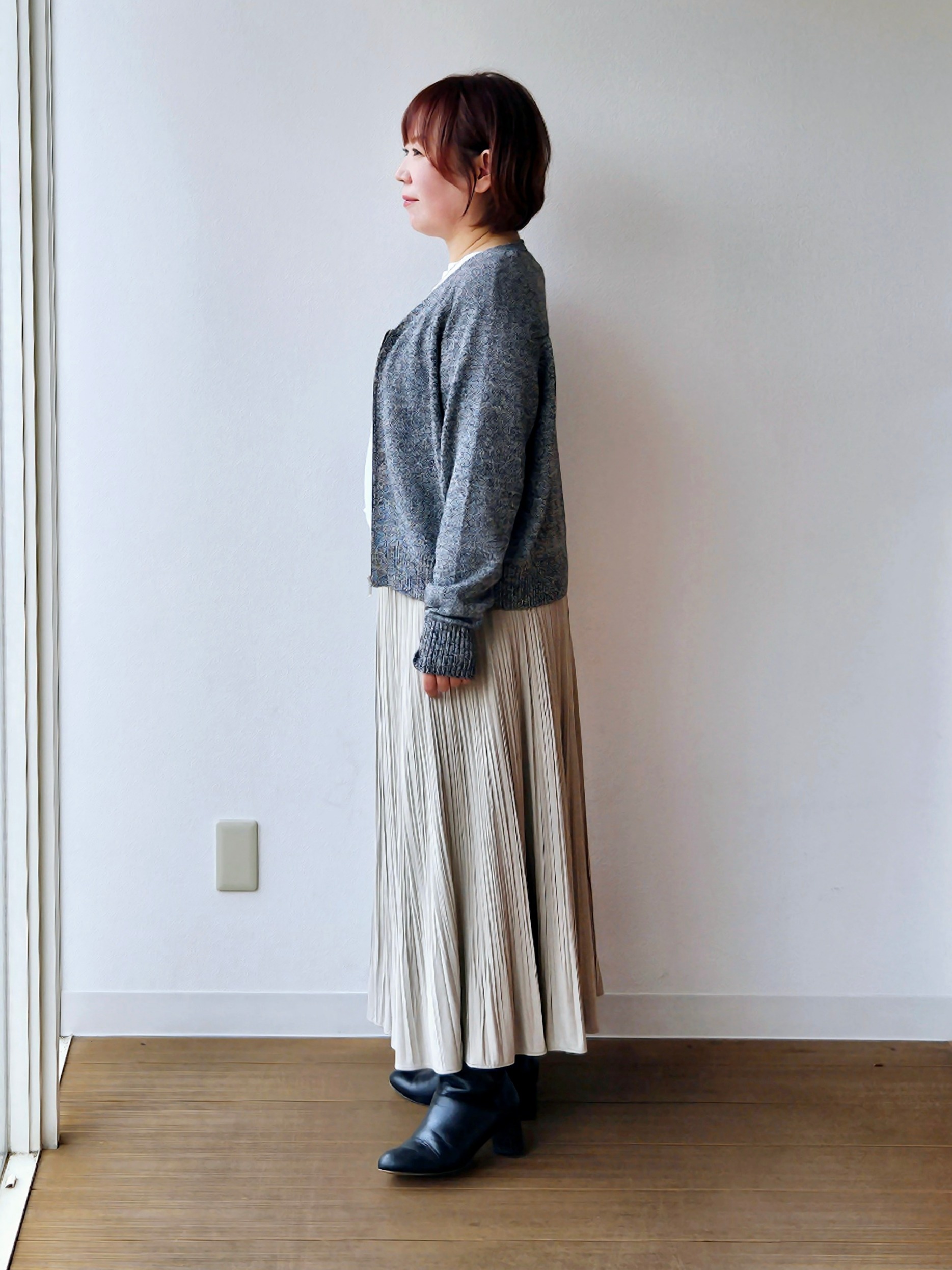 やじまさんの「UNTITLED｜【アンサンブル可/秋羽織り】杢調ジップカーディガン」を使ったコーディネート