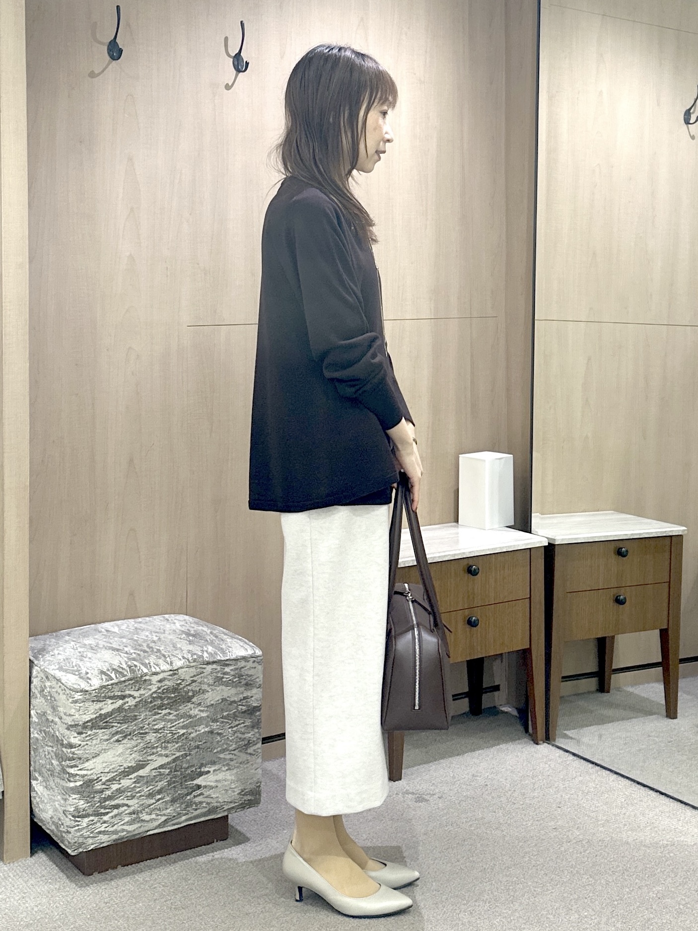 Miwaさんの「UNTITLED｜【きれいに体型カバー/8色展開】Aラインシルエットニットプルオーバー」を使ったコーディネート