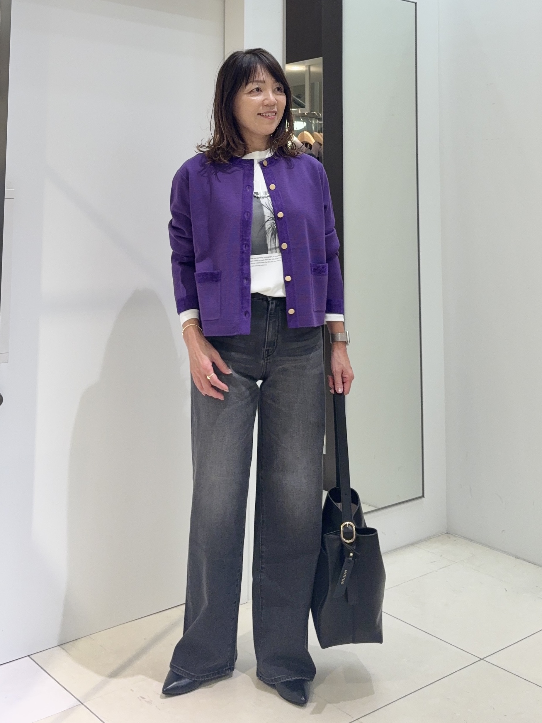 tomoさんの「UNTITLED｜【アンサンブル可/ジャケットライク】モールラインカーディガン」を使ったコーディネート