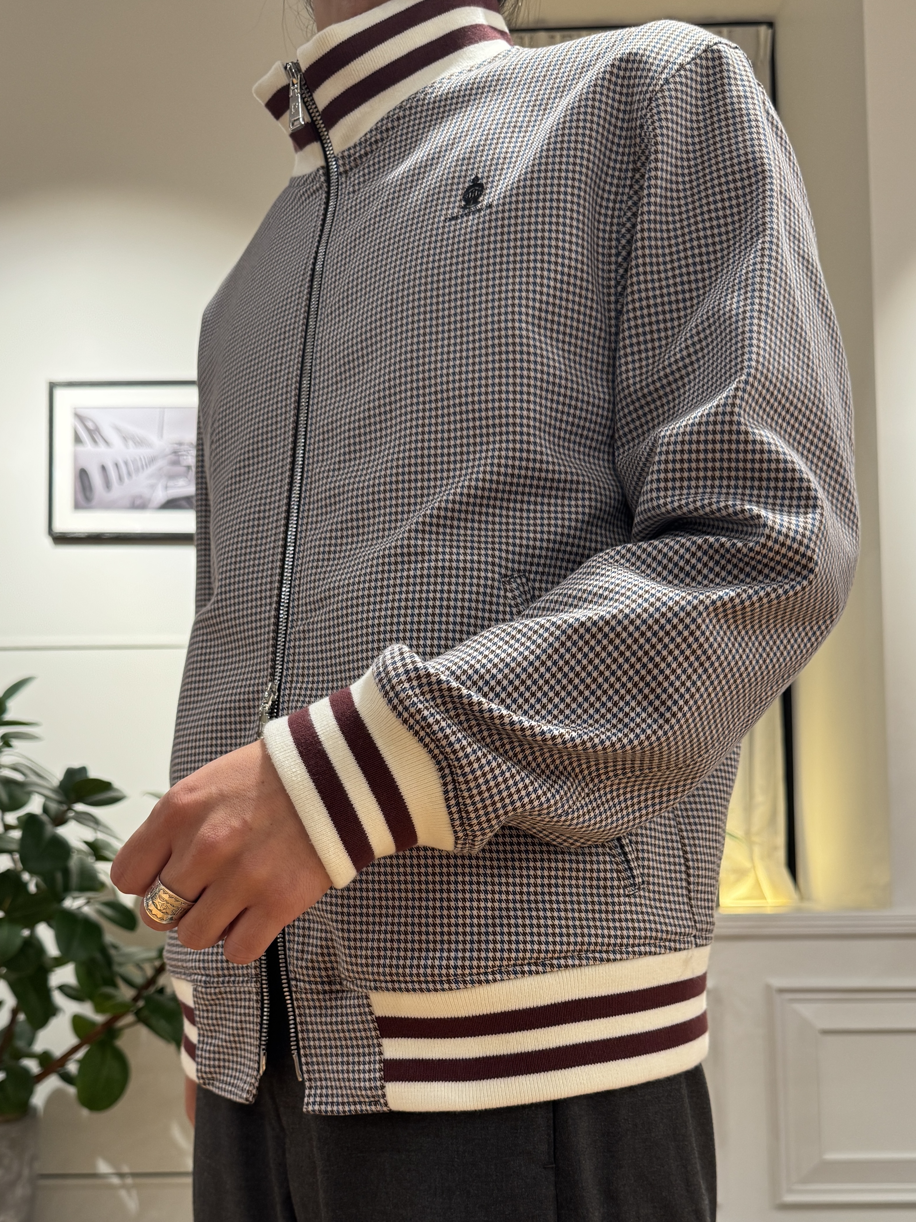 kawarataniさんの「DRESSTERIOR｜ハウンドトゥース ハイネックリブジャケット」を使ったコーディネート