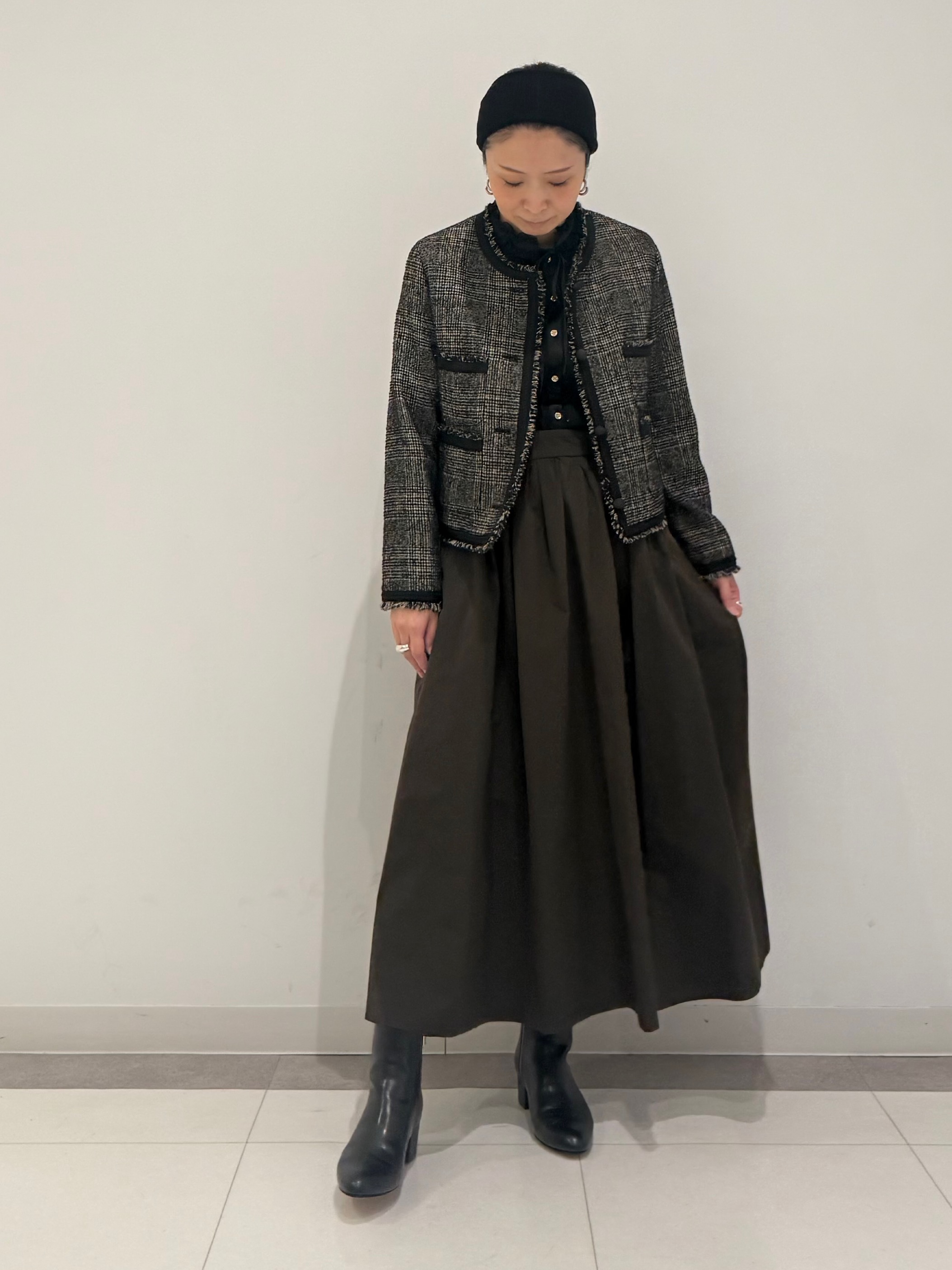 MIYAKAWAさんの「DRESSTERIOR｜【セットアップ可】ループグレンチェックノーカラージャケット」を使ったコーディネート