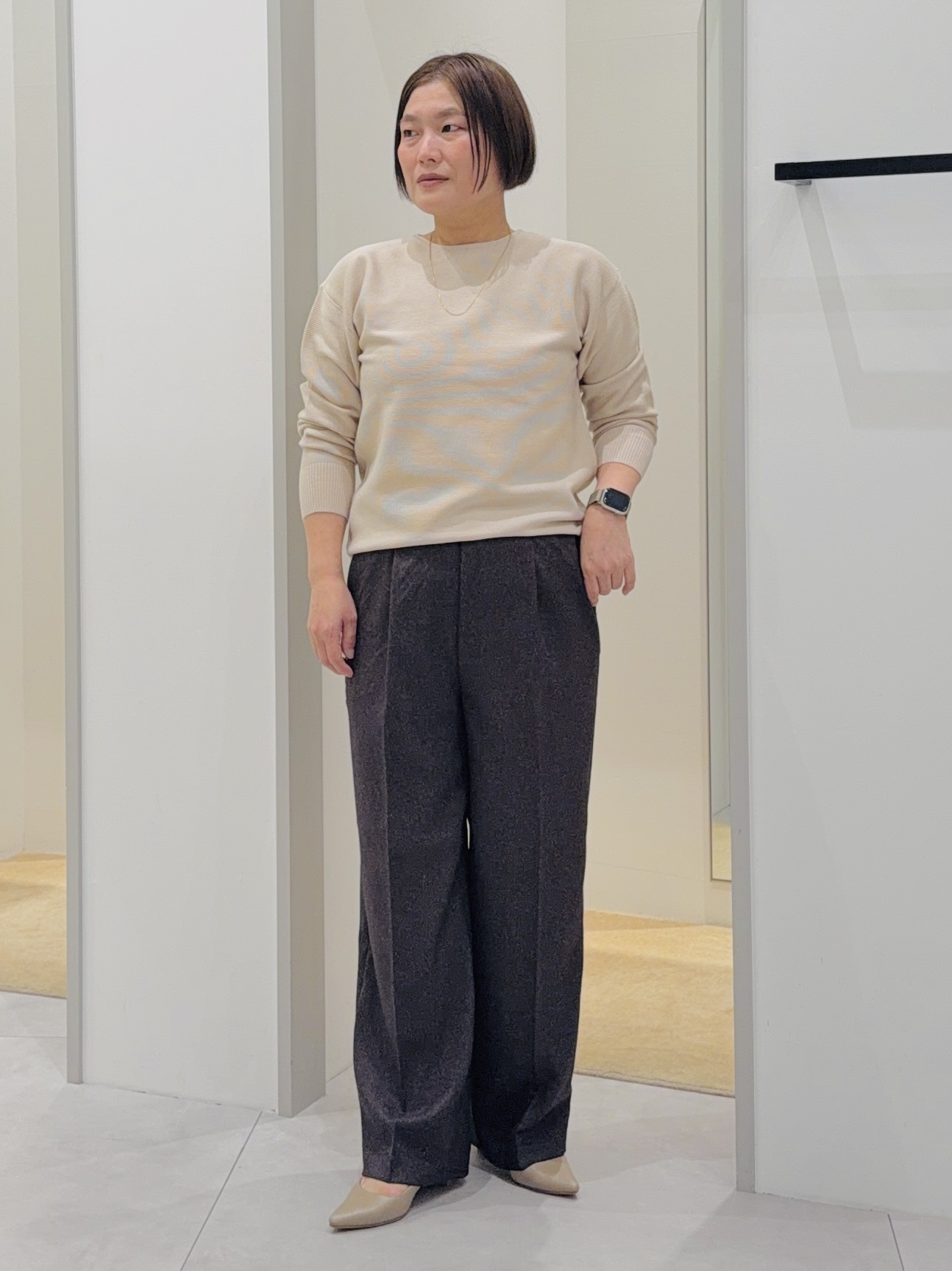 タナさんの「THE SHOP TK｜【毛玉防止/蓄熱/洗える】美映えガーターニット」を使ったコーディネート