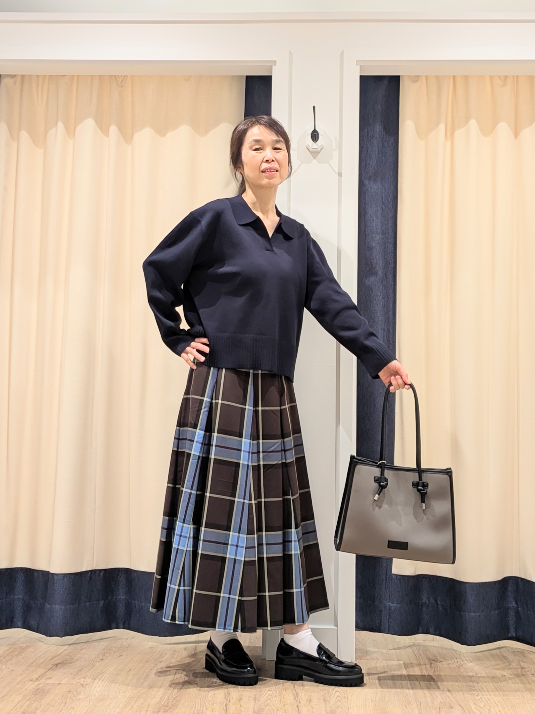 keikoさんの「Dessin｜【洗濯機OK】抜け感スキッパーポロニット」を使ったコーディネート