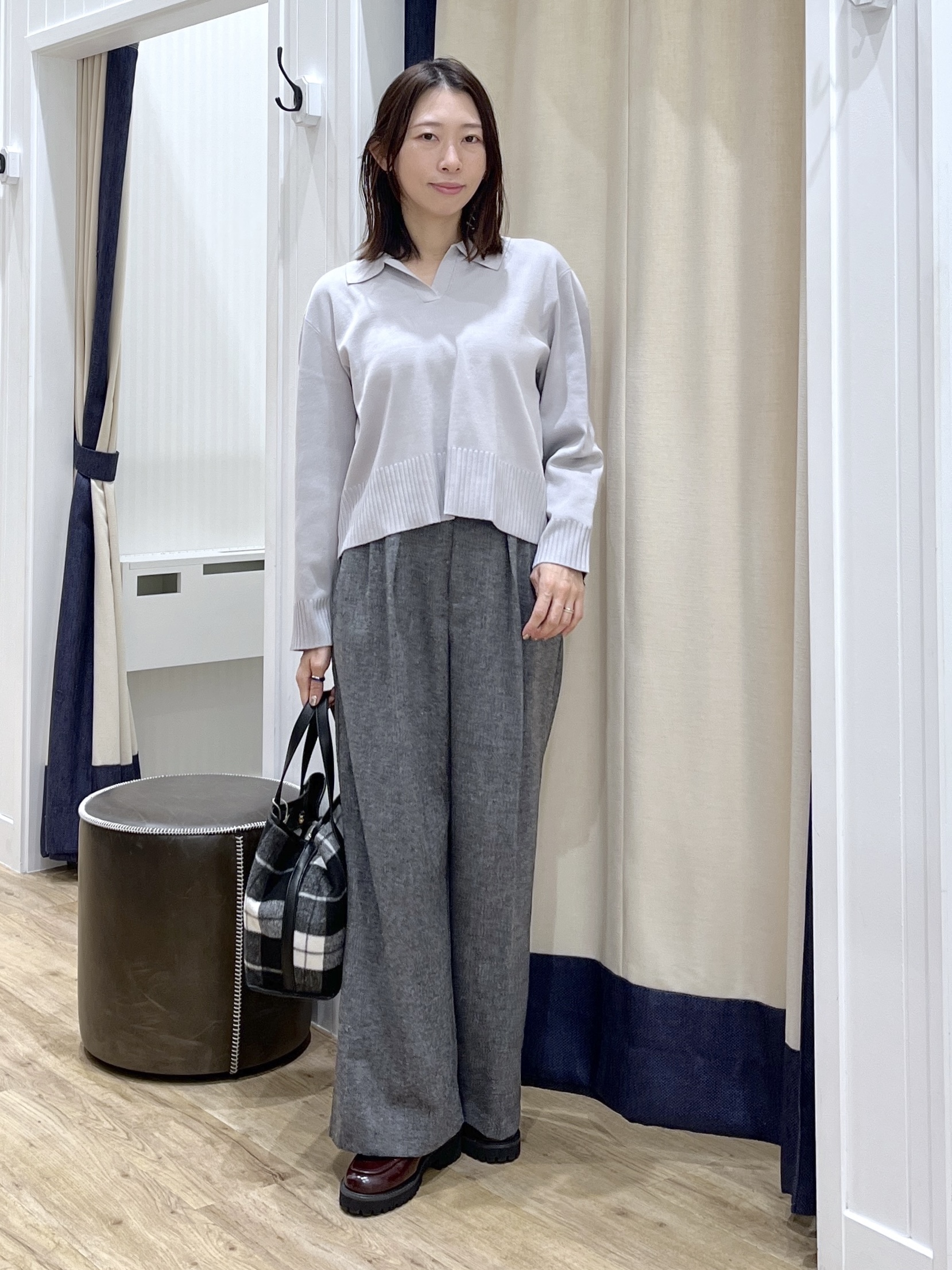 canaさんの「Dessin｜【洗濯機OK】抜け感スキッパーポロニット」を使ったコーディネート