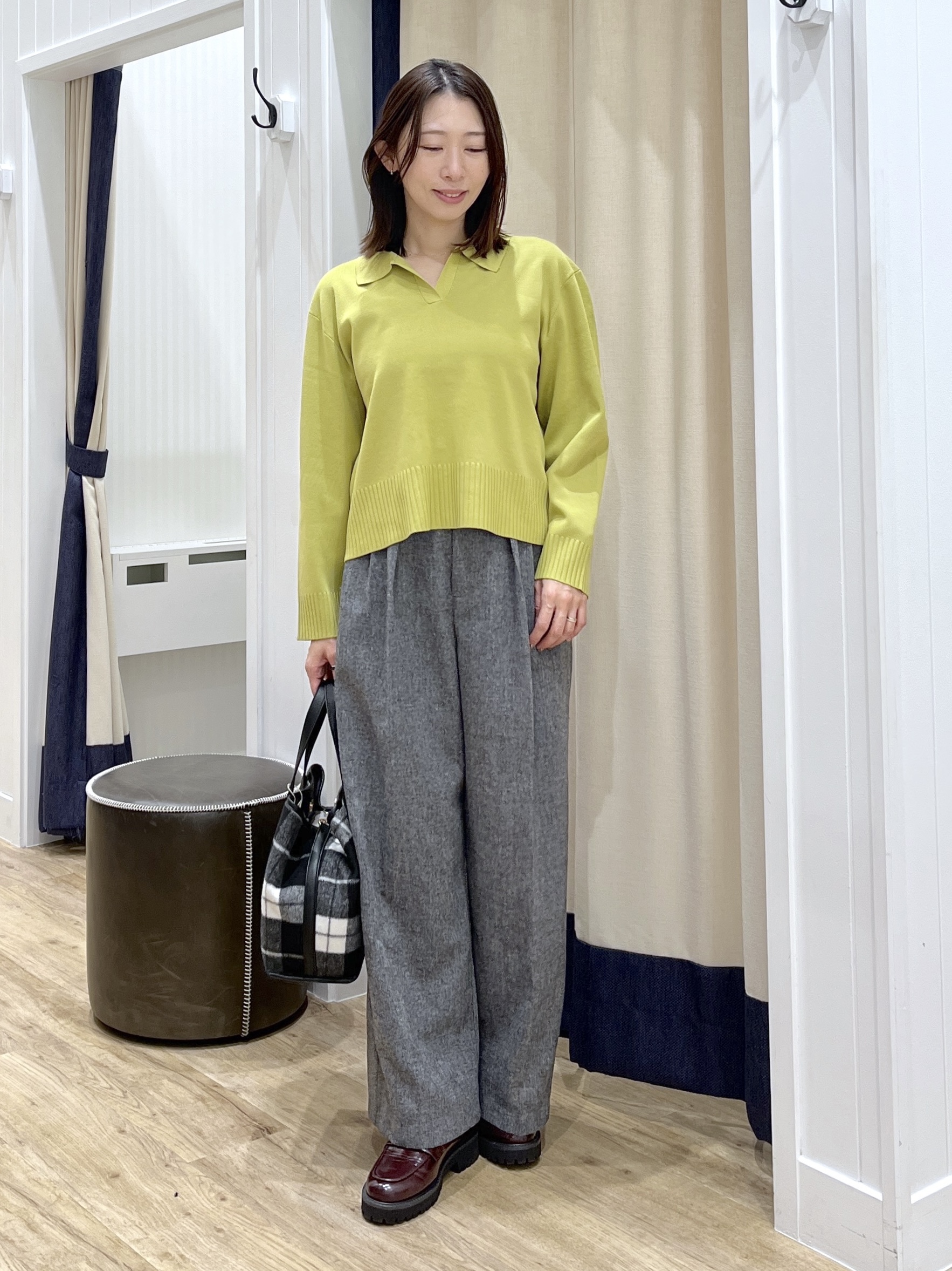 canaさんの「Dessin｜【洗濯機OK】抜け感スキッパーポロニット」を使ったコーディネート