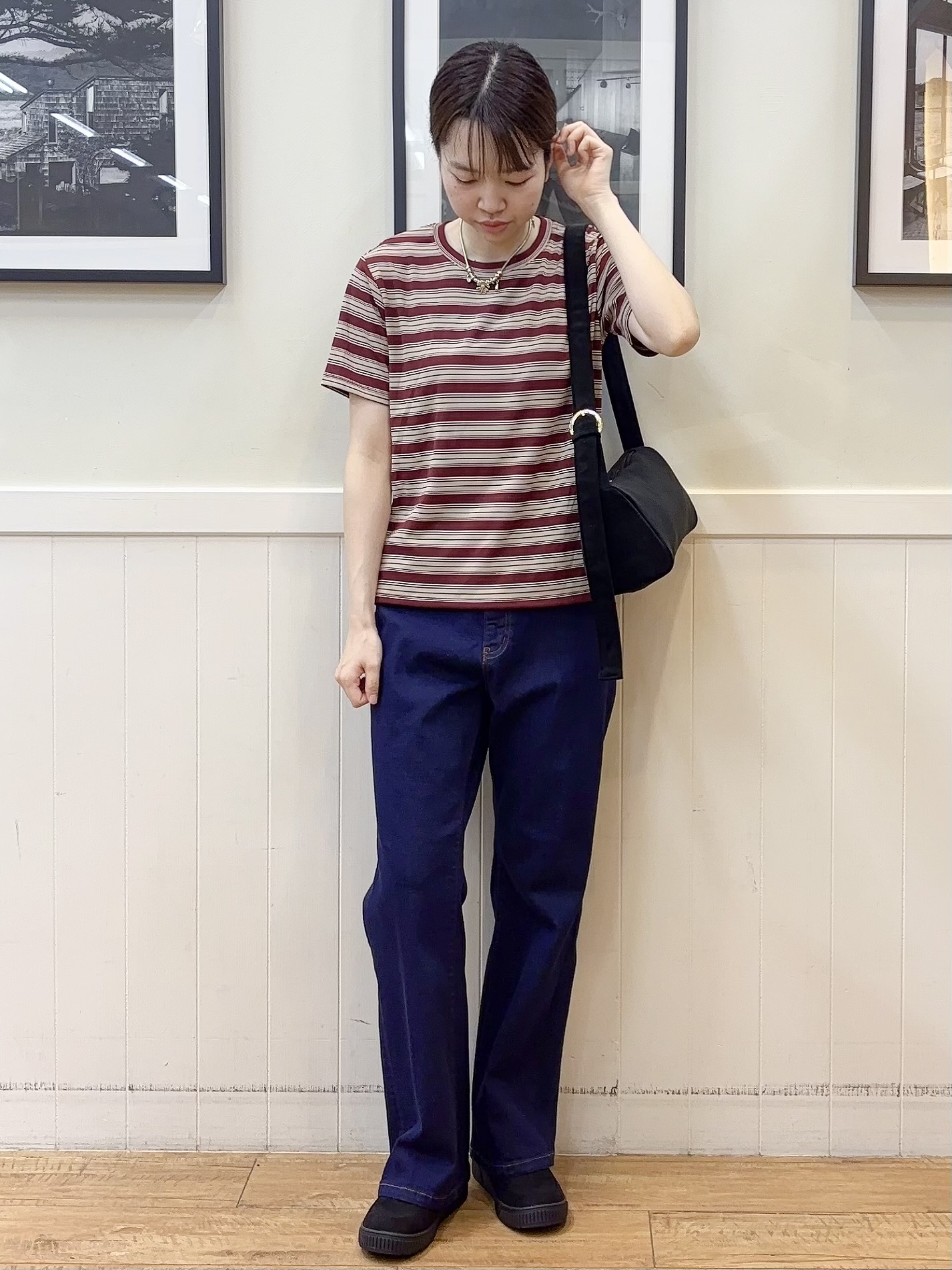 えぬさんの「SHOO･LA･RUE｜【2点セット/洗濯機可】マルチボーダーTシャツ+カーディガン」を使ったコーディネート