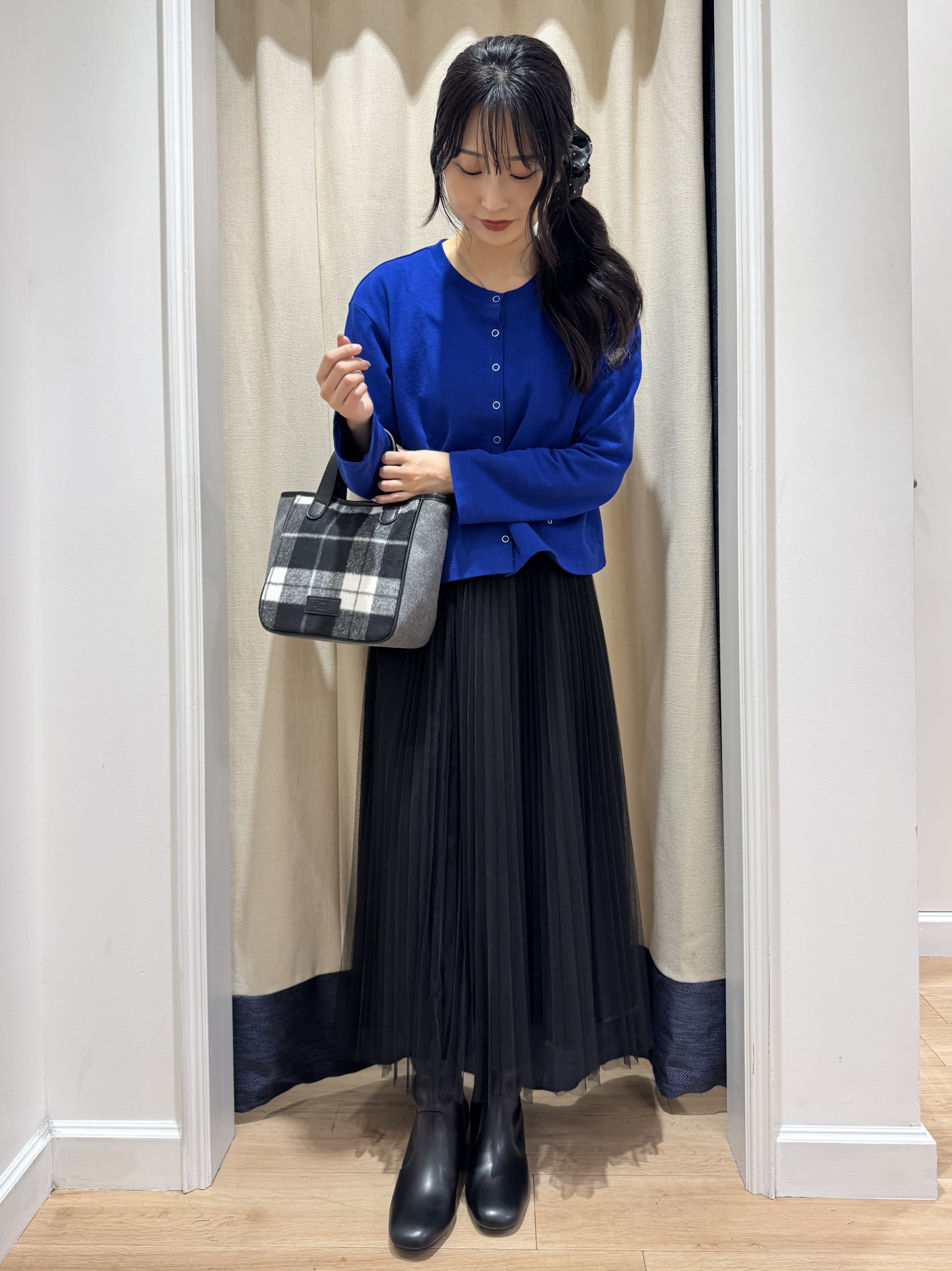 haruさんの「Dessin｜【秋羽織り/洗える/6色展開】リングスナップミニ裏毛カーディガン」を使ったコーディネート
