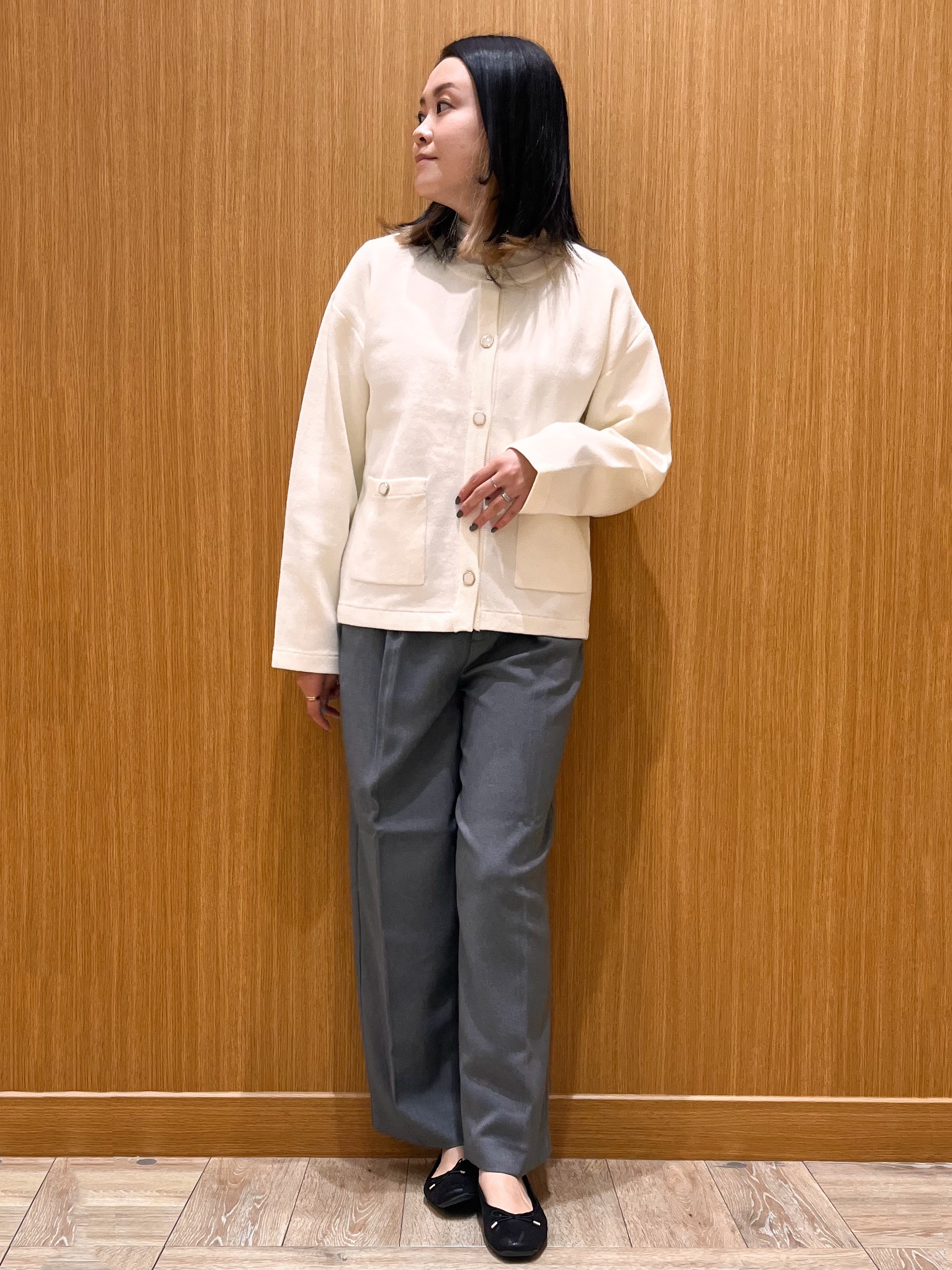 aさんの「OPAQUE.CLIP｜【セットアップ可】ノーカラーミドルコーディガン《洗濯機OK》」を使ったコーディネート