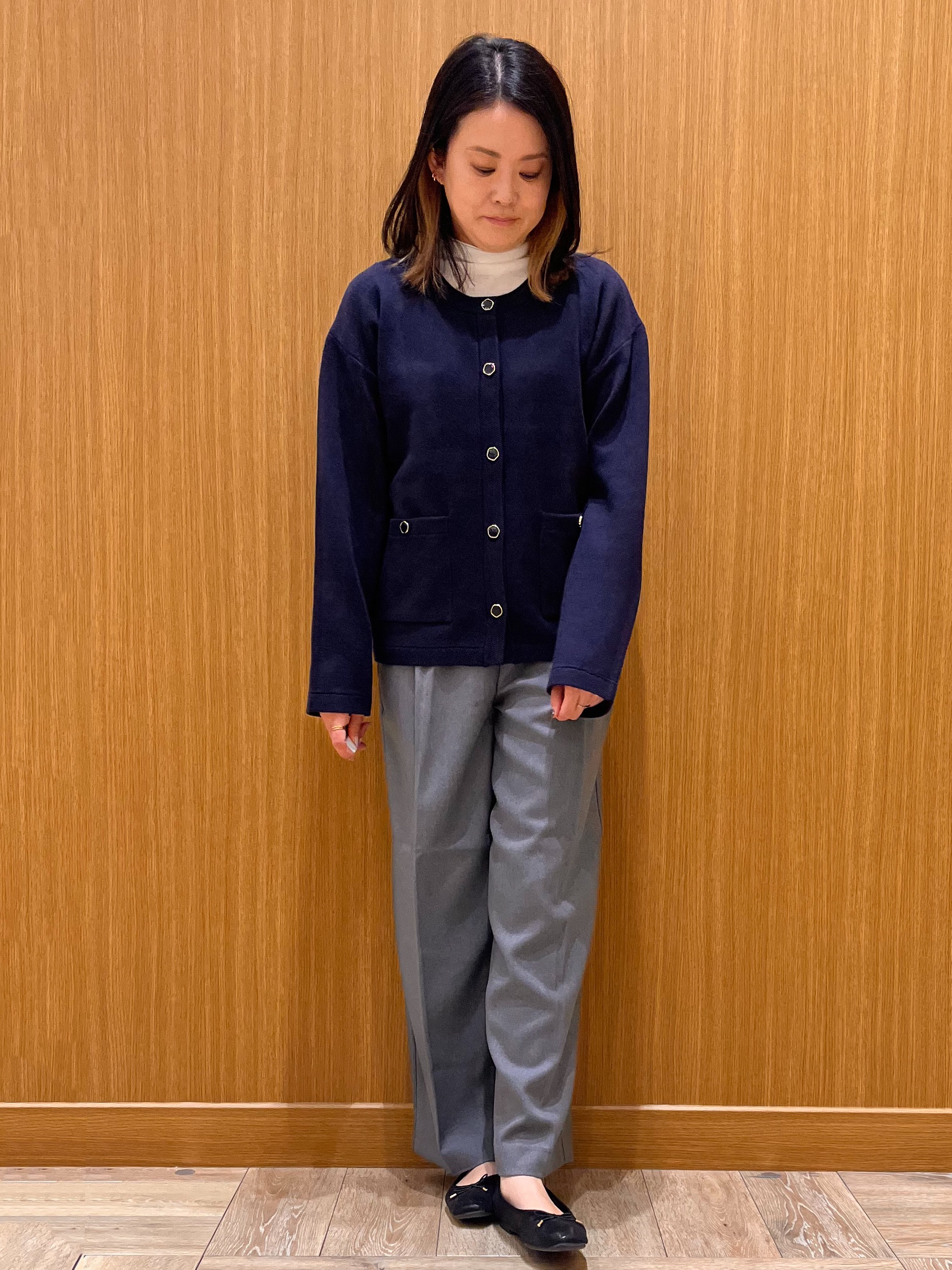 aさんの「OPAQUE.CLIP｜【セットアップ可】ノーカラーミドルコーディガン《洗濯機OK》」を使ったコーディネート