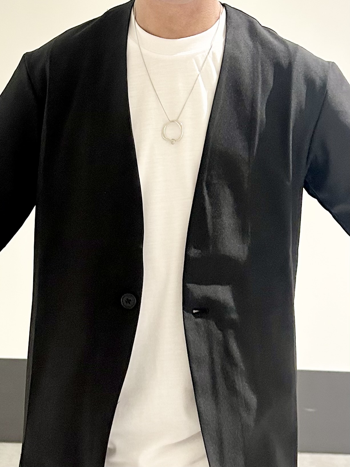 KENJI Iさんの「THE SHOP TK｜【半袖インナーセット／洗濯機OK】ポリストレッチ カーディガン」を使ったコーディネート