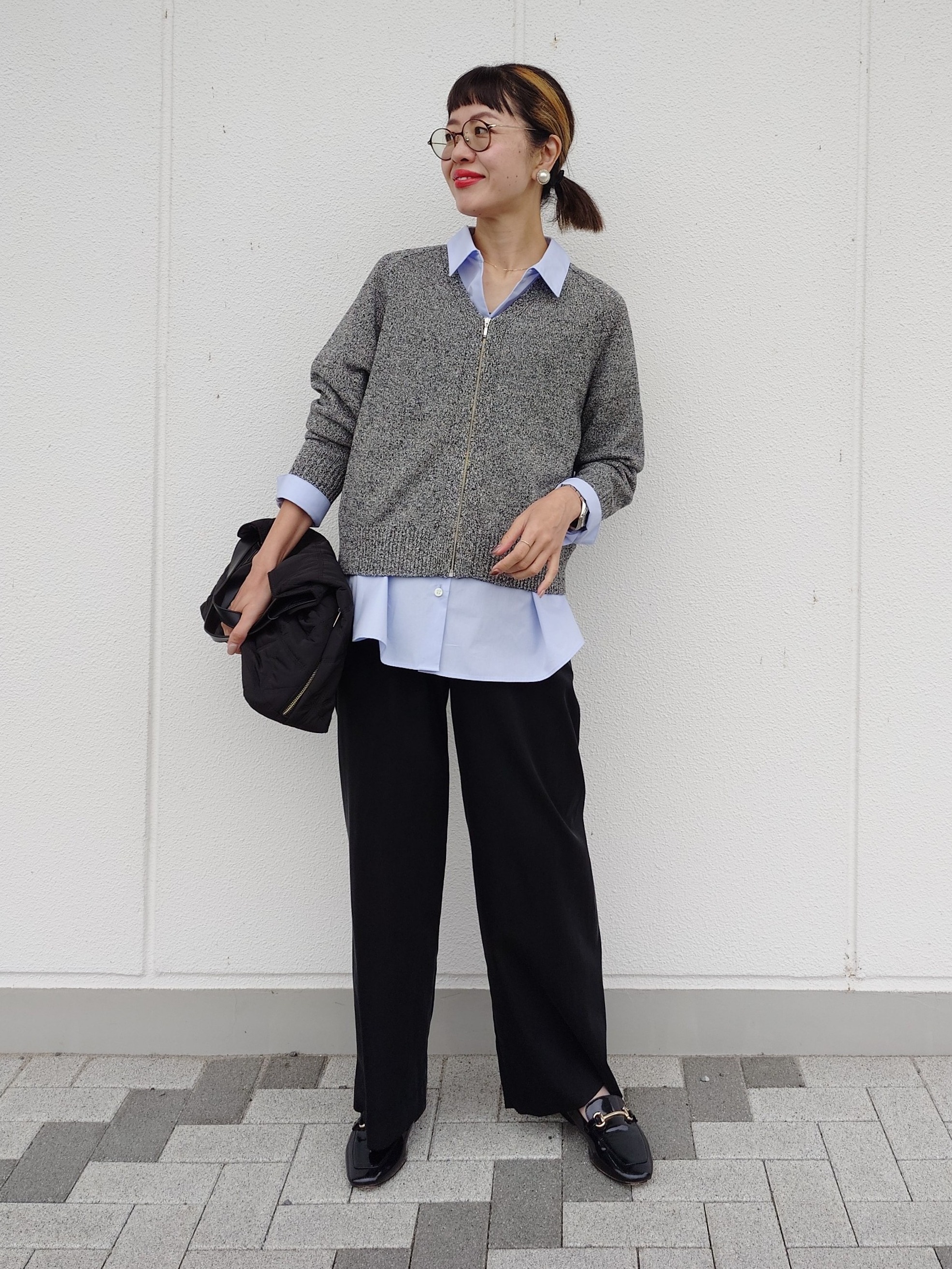 MUTSUKOさんの「UNTITLED｜【アンサンブル可/秋羽織り】杢調ジップカーディガン」を使ったコーディネート