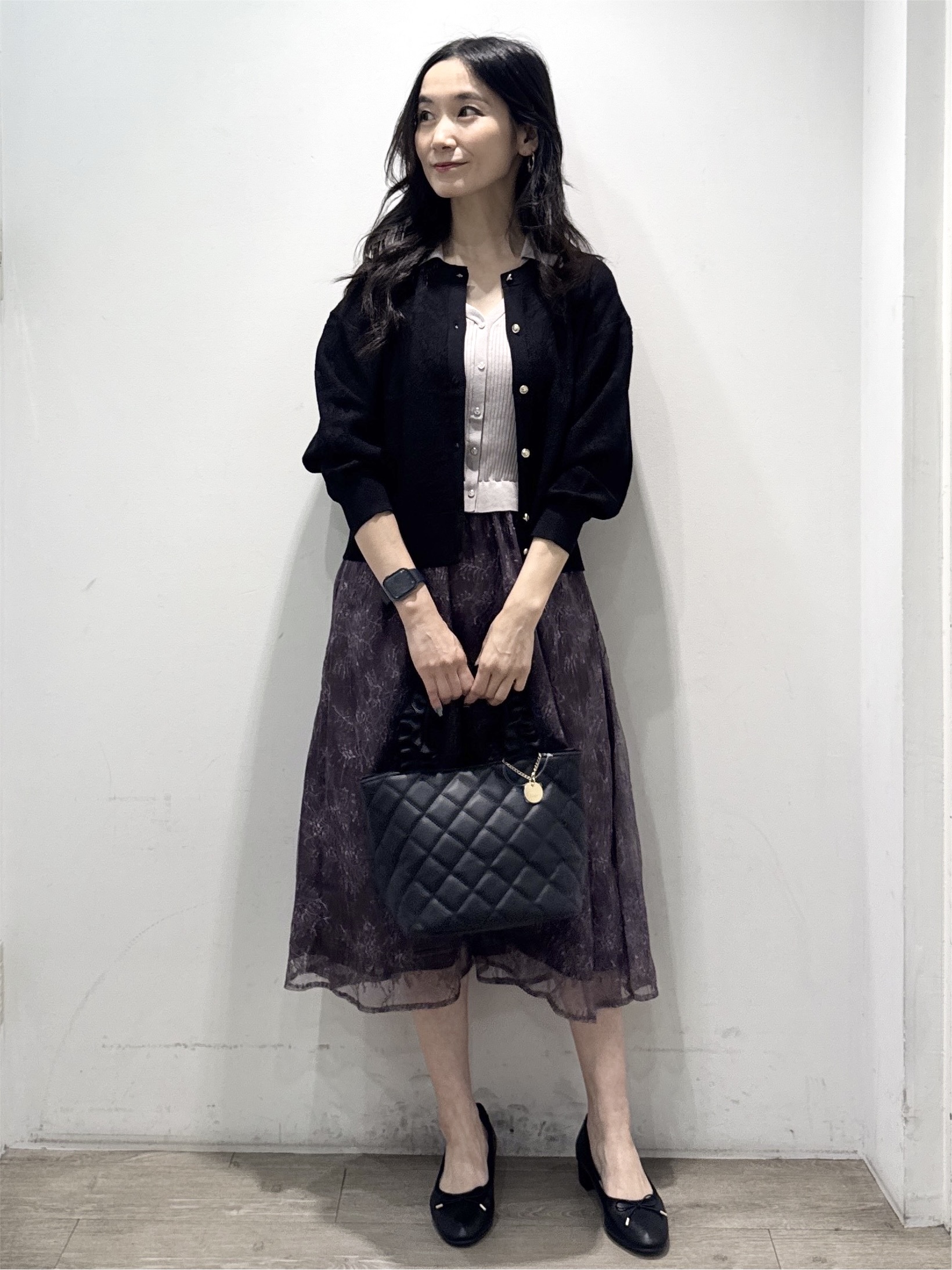 yuicciさんの「OPAQUE.CLIP｜【８色展開】柄アソートシアーカーディガン《洗濯機OK》」を使ったコーディネート