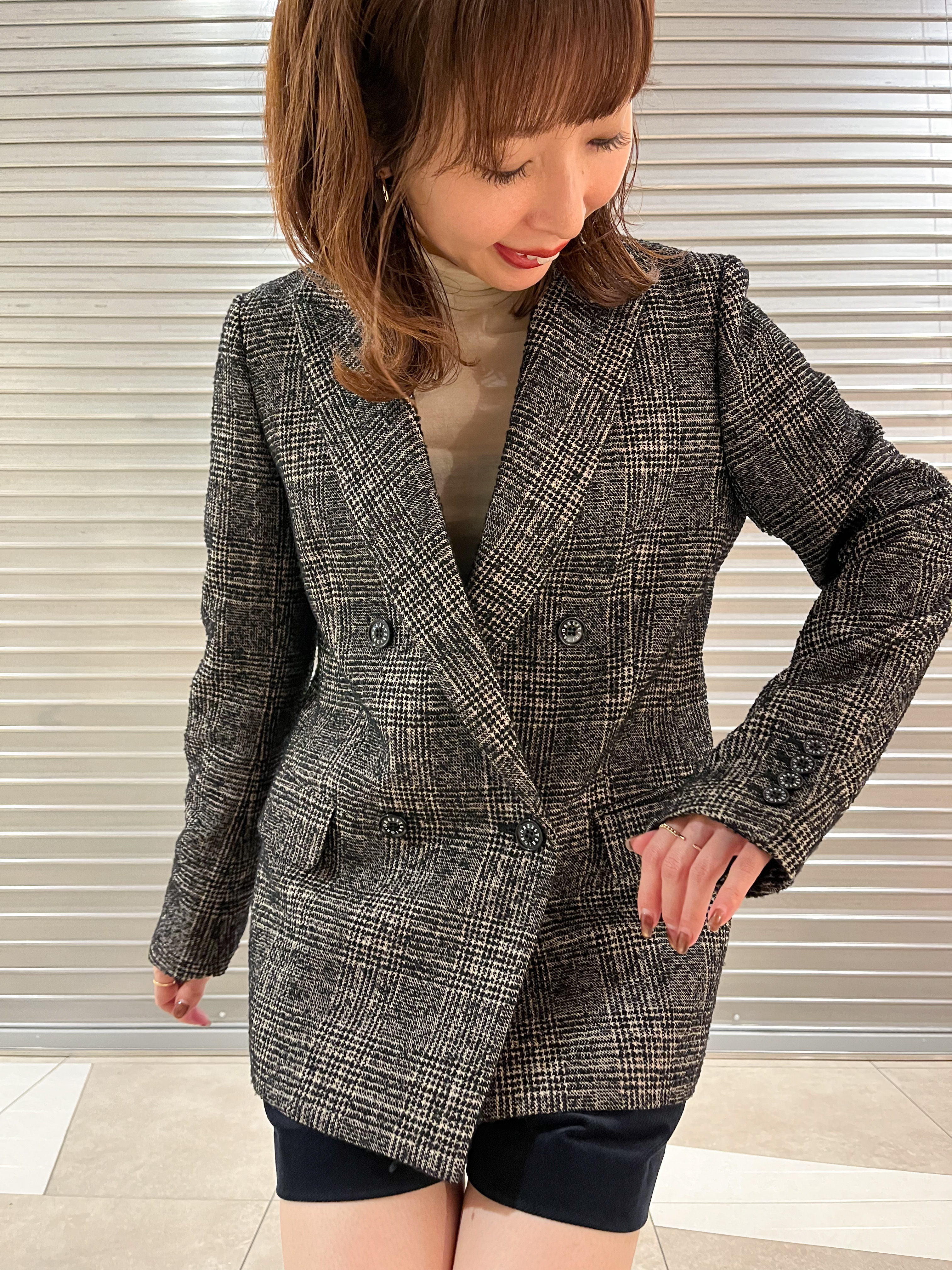 じゅんさんの「DRESSTERIOR｜【セットアップ可能】ループグレンチェックダブルジャケット」を使ったコーディネート
