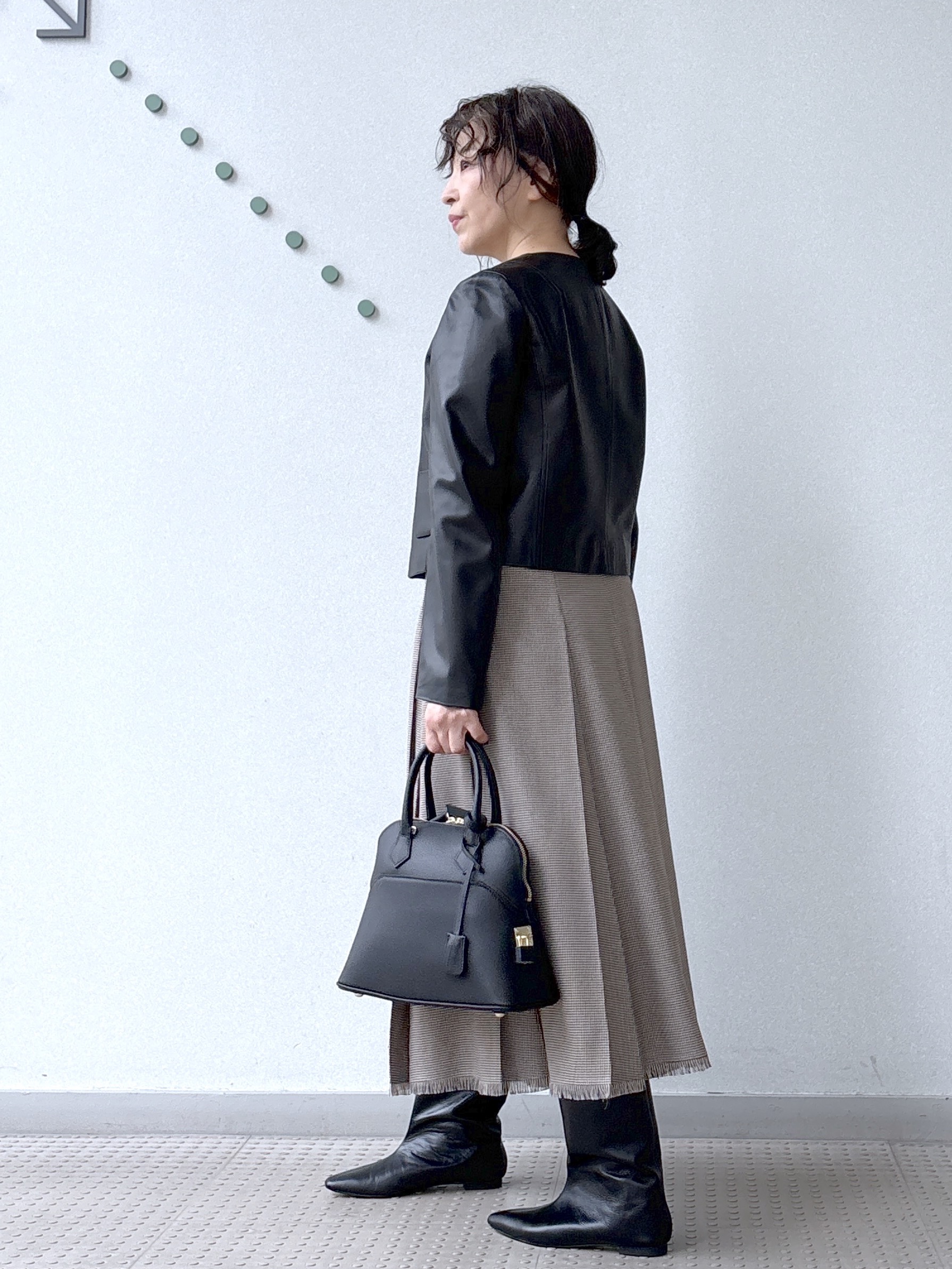 kawamuraさんの「DRESSTERIOR｜【軽量レザー】ノーカラー ラムレザージャケット」を使ったコーディネート