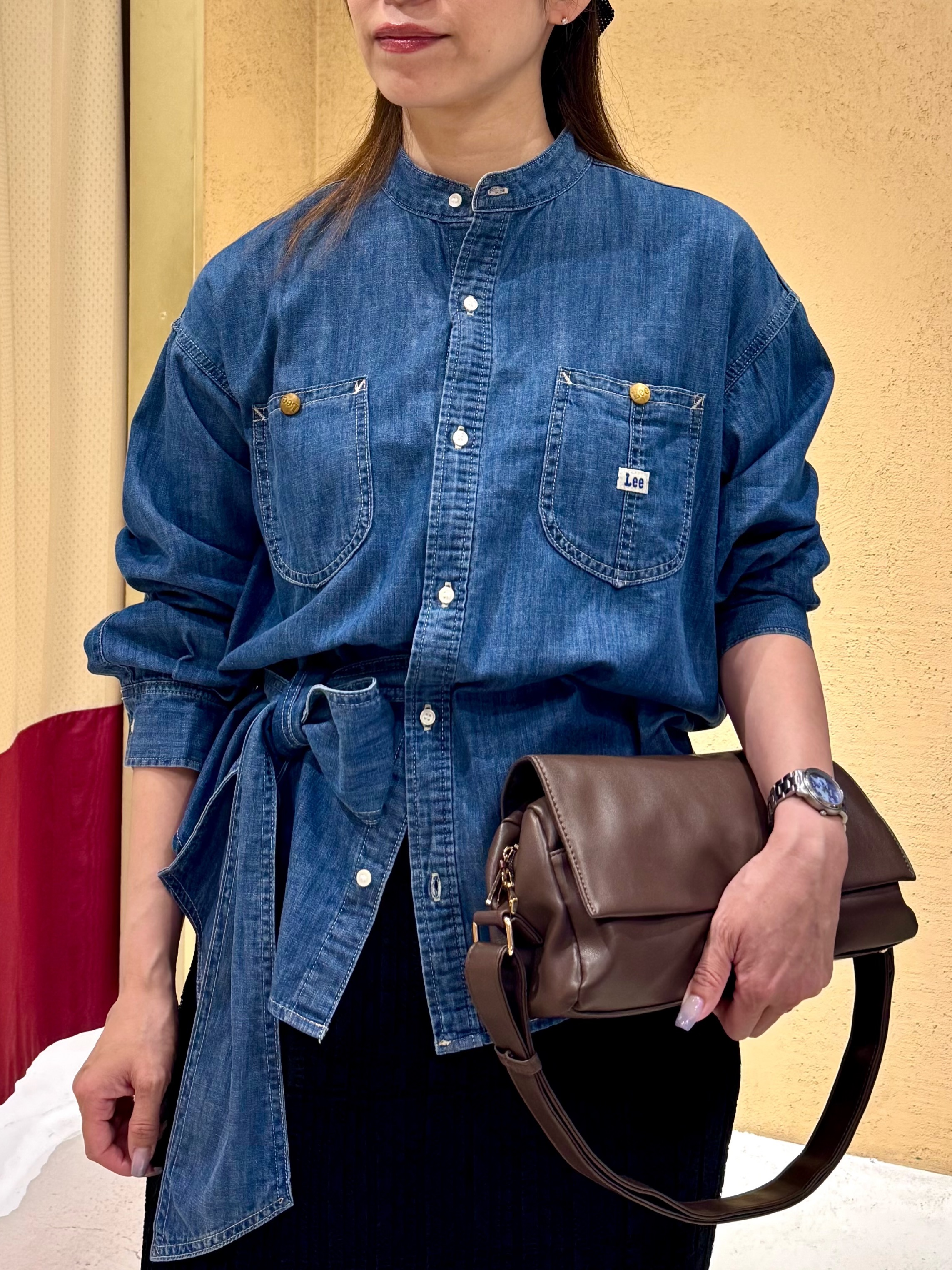さち。さんの「grove｜【Lee&times;grove別注】DENIM BOWTIE SHIRTS」を使ったコーディネート