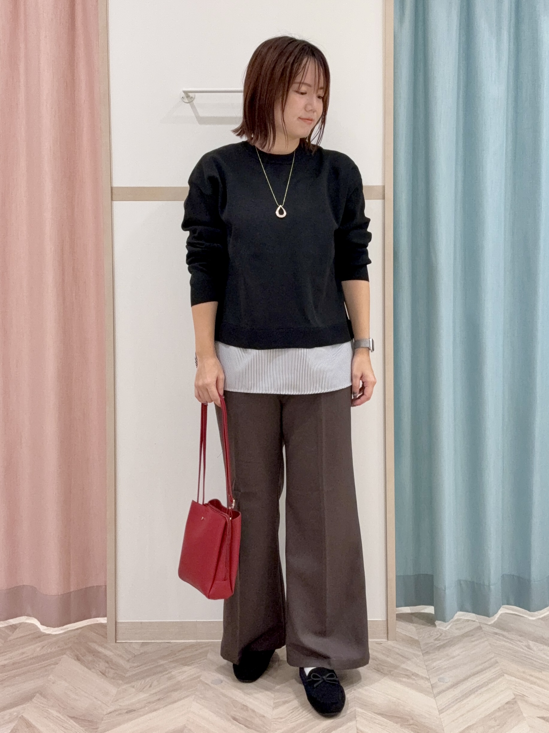 kさんの「SHOO･LA･RUE｜【S-LL】着るだけできまる シャツレイヤード風 スポンディッシュニット」を使ったコーディネート