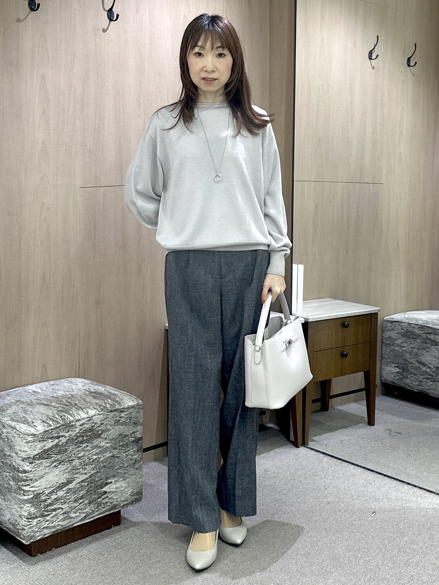 Miwaさんの「UNTITLED｜【大人の抜け感/8色展開】ボリュームスリーブニットプルオーバー」を使ったコーディネート