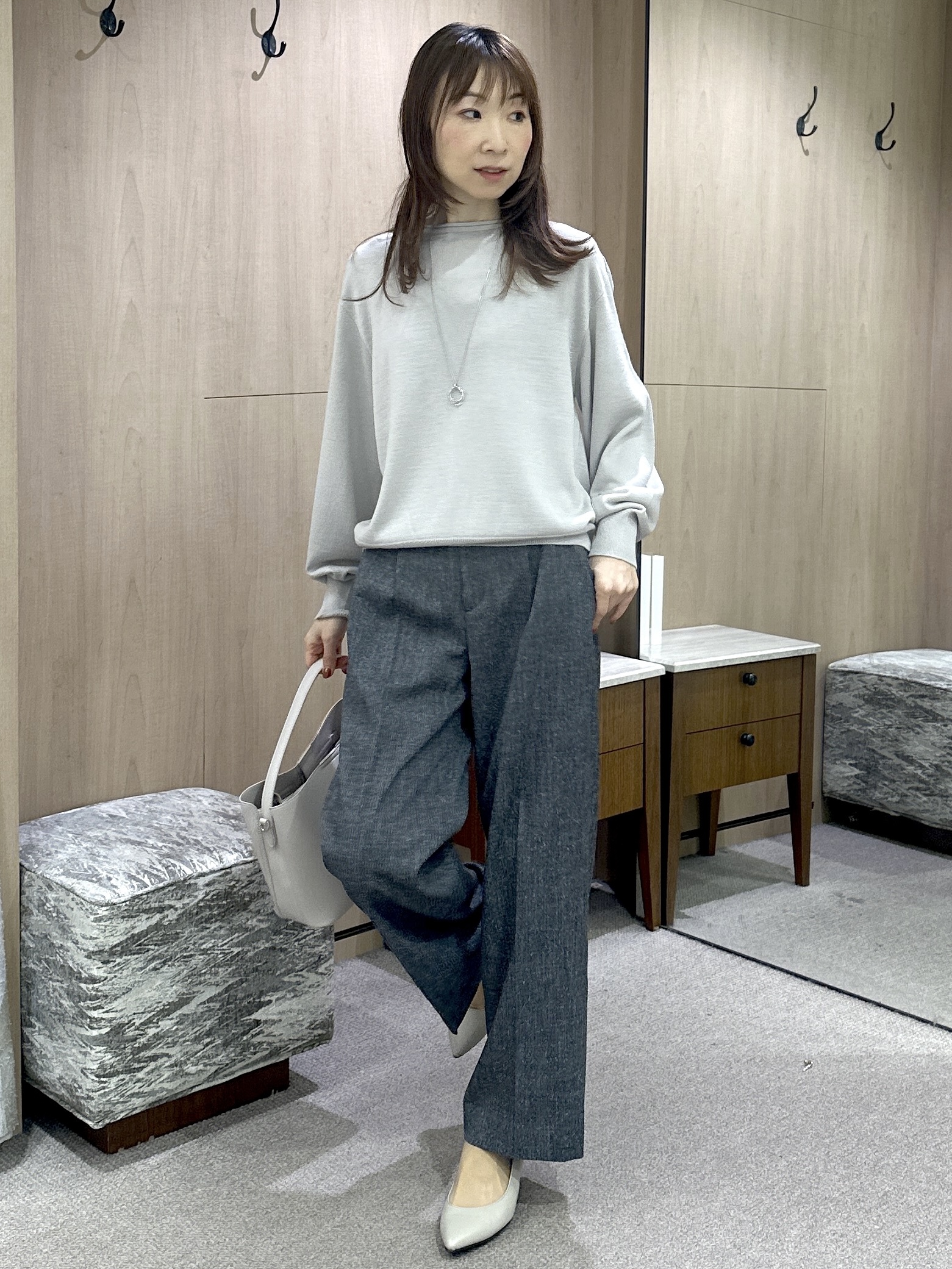 Miwaさんの「UNTITLED｜【大人の抜け感/8色展開】ボリュームスリーブニットプルオーバー」を使ったコーディネート