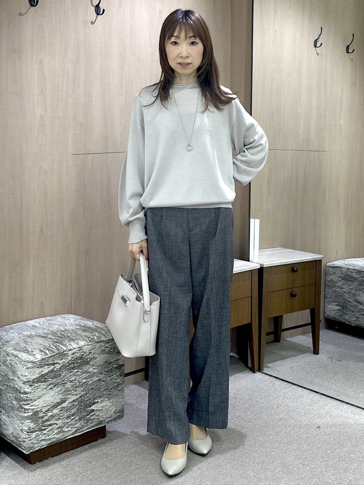 Miwaさんの「UNTITLED｜【大人の抜け感/8色展開】ボリュームスリーブニットプルオーバー」を使ったコーディネート