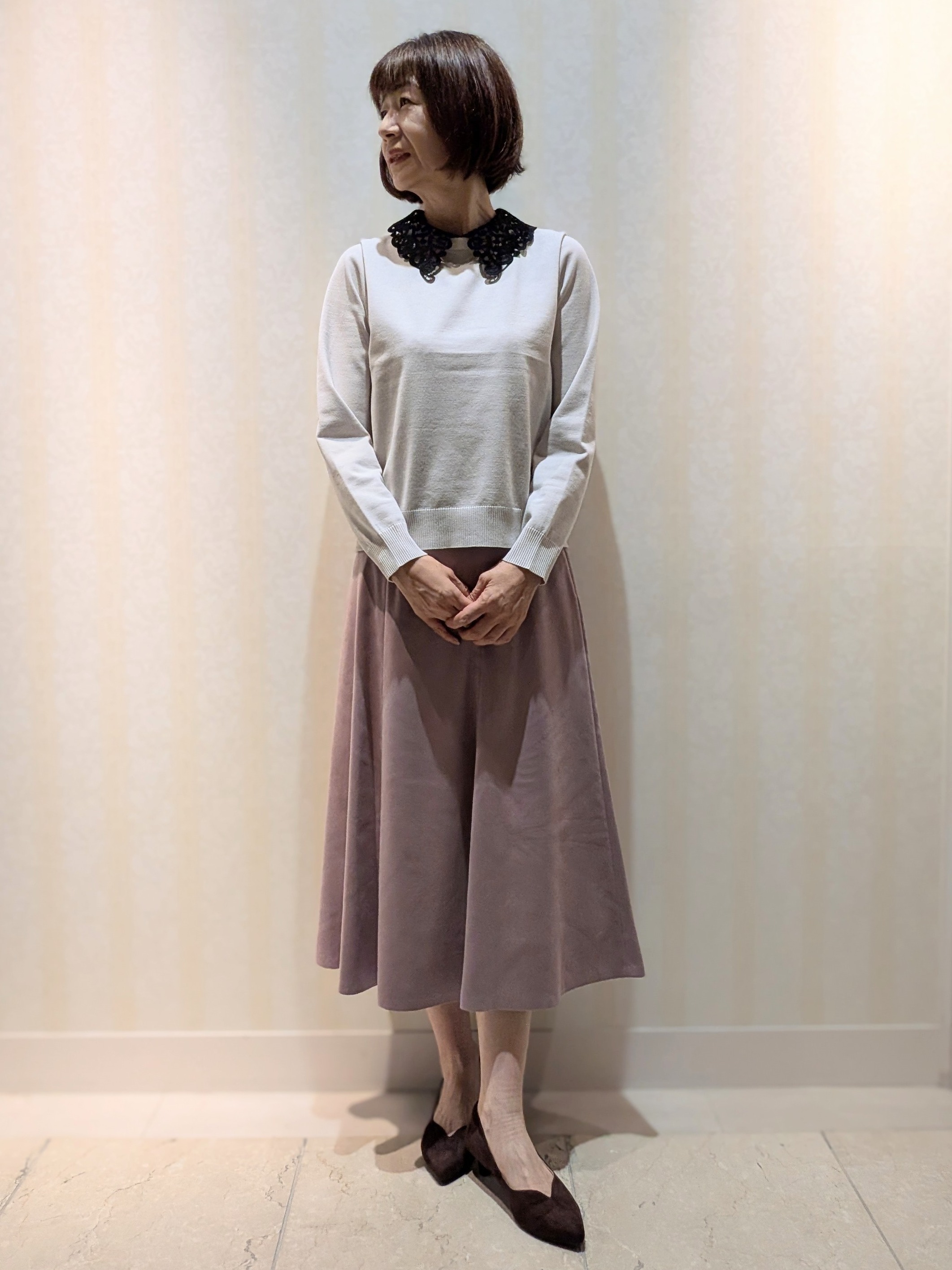 Ariさんの「Reflect｜【付け衿】レース衿付きストレッチニット」を使ったコーディネート