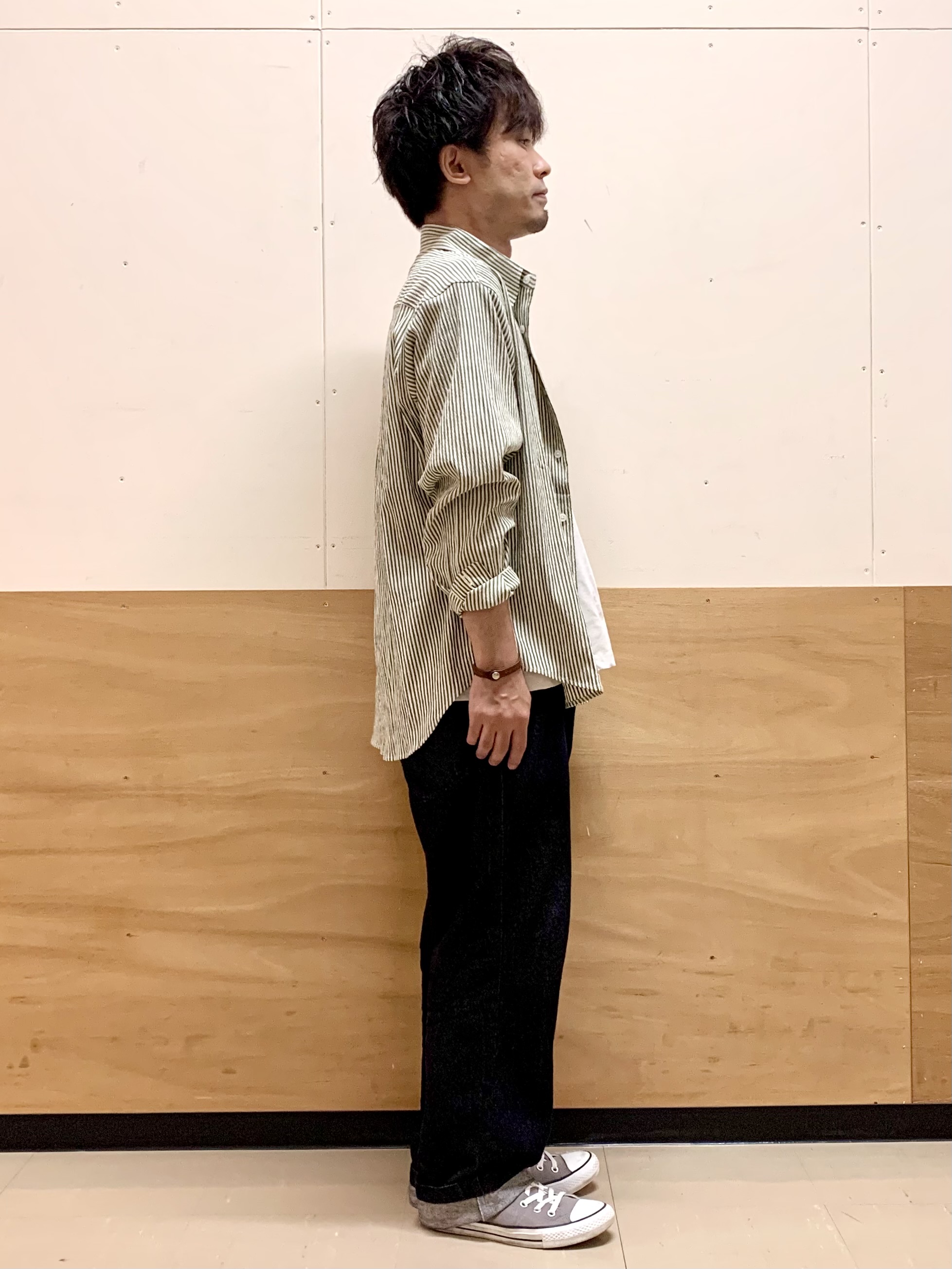 MATUさんの「THE SHOP TK｜【洗濯機OK】ストライプクレープ長袖シャツ」を使ったコーディネート
