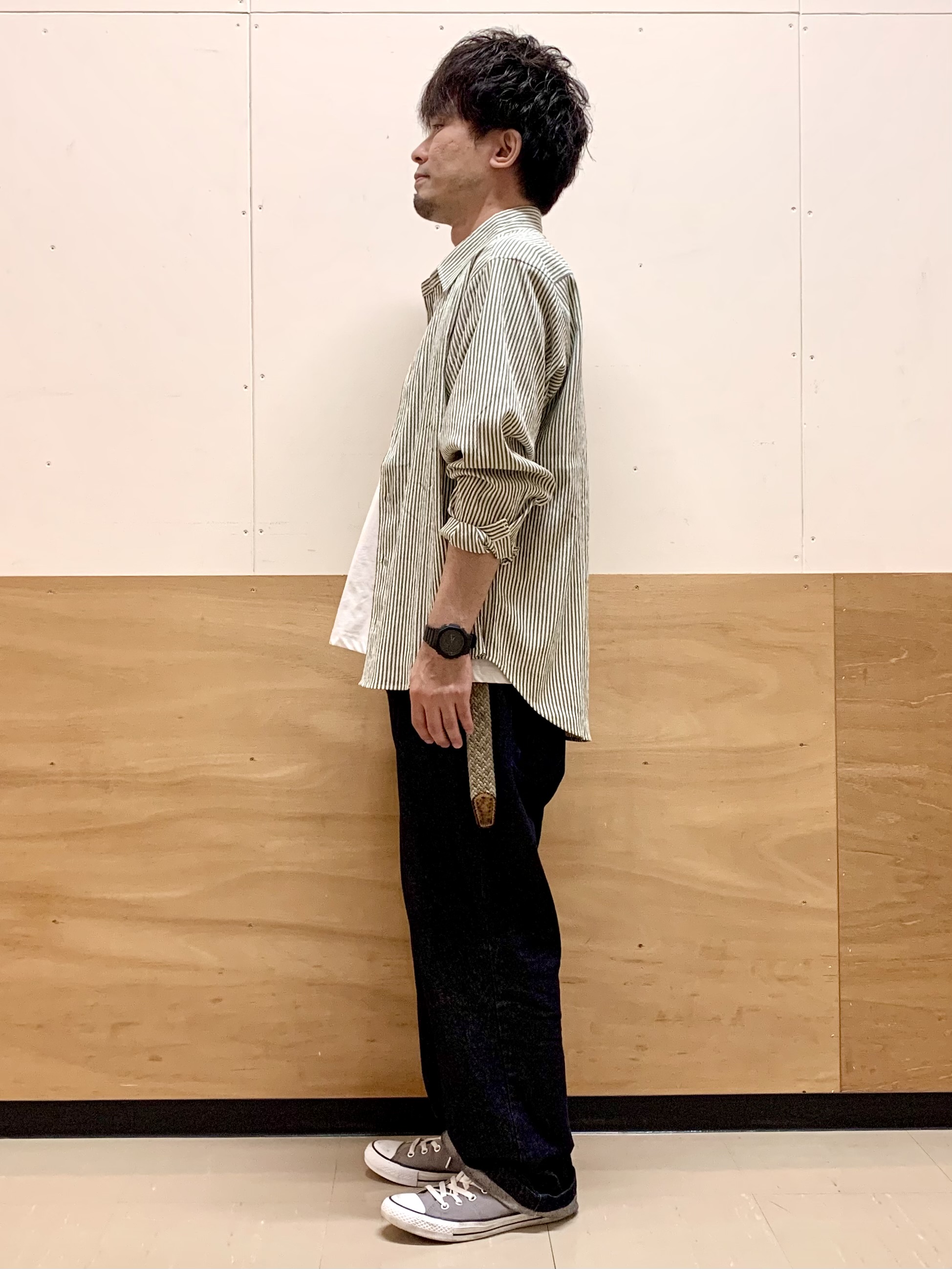 MATUさんの「THE SHOP TK｜【洗濯機OK】ストライプクレープ長袖シャツ」を使ったコーディネート