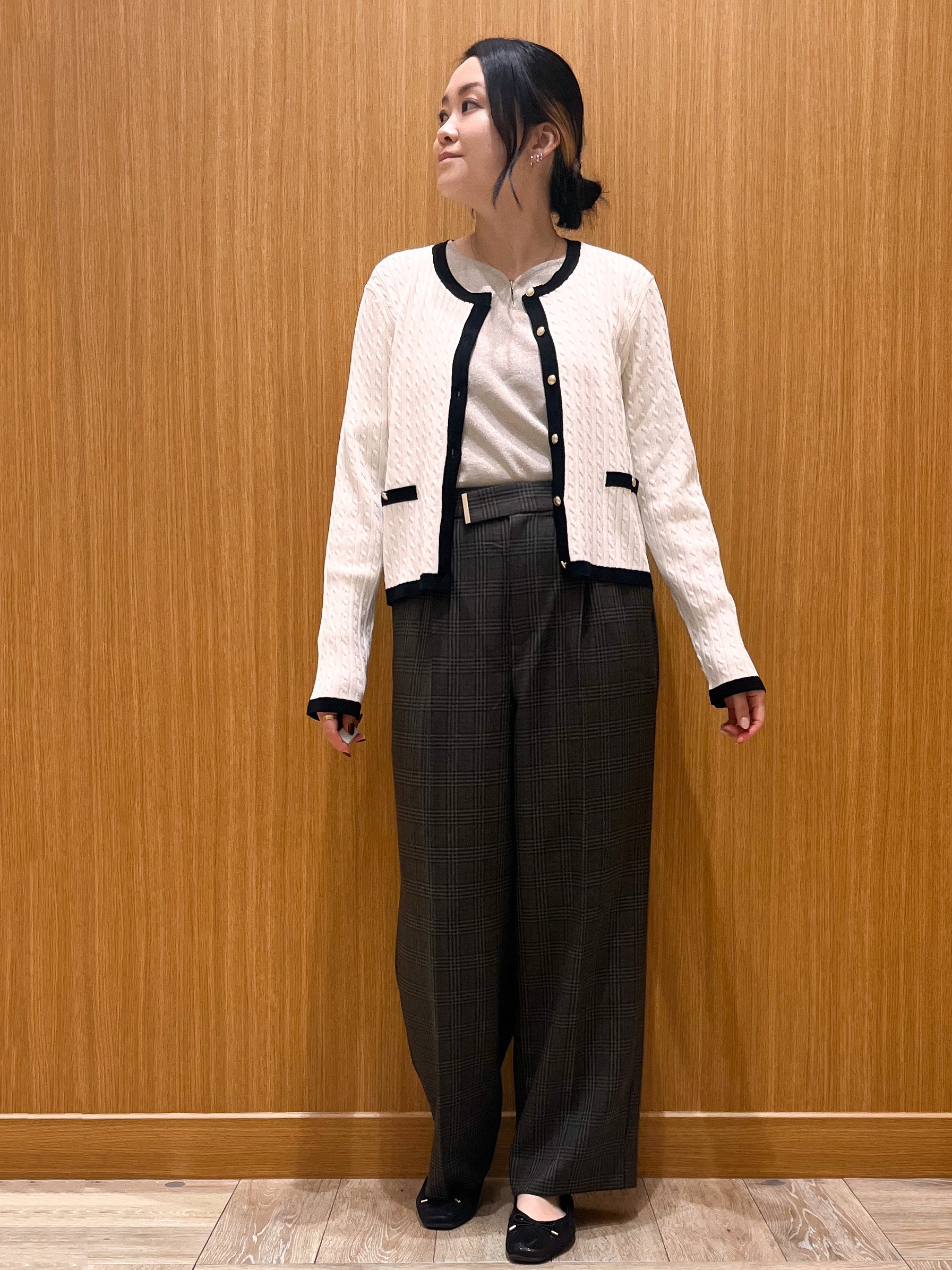 aさんの「OPAQUE.CLIP｜バイカラーケーブルカーディガン【洗濯機OK】」を使ったコーディネート