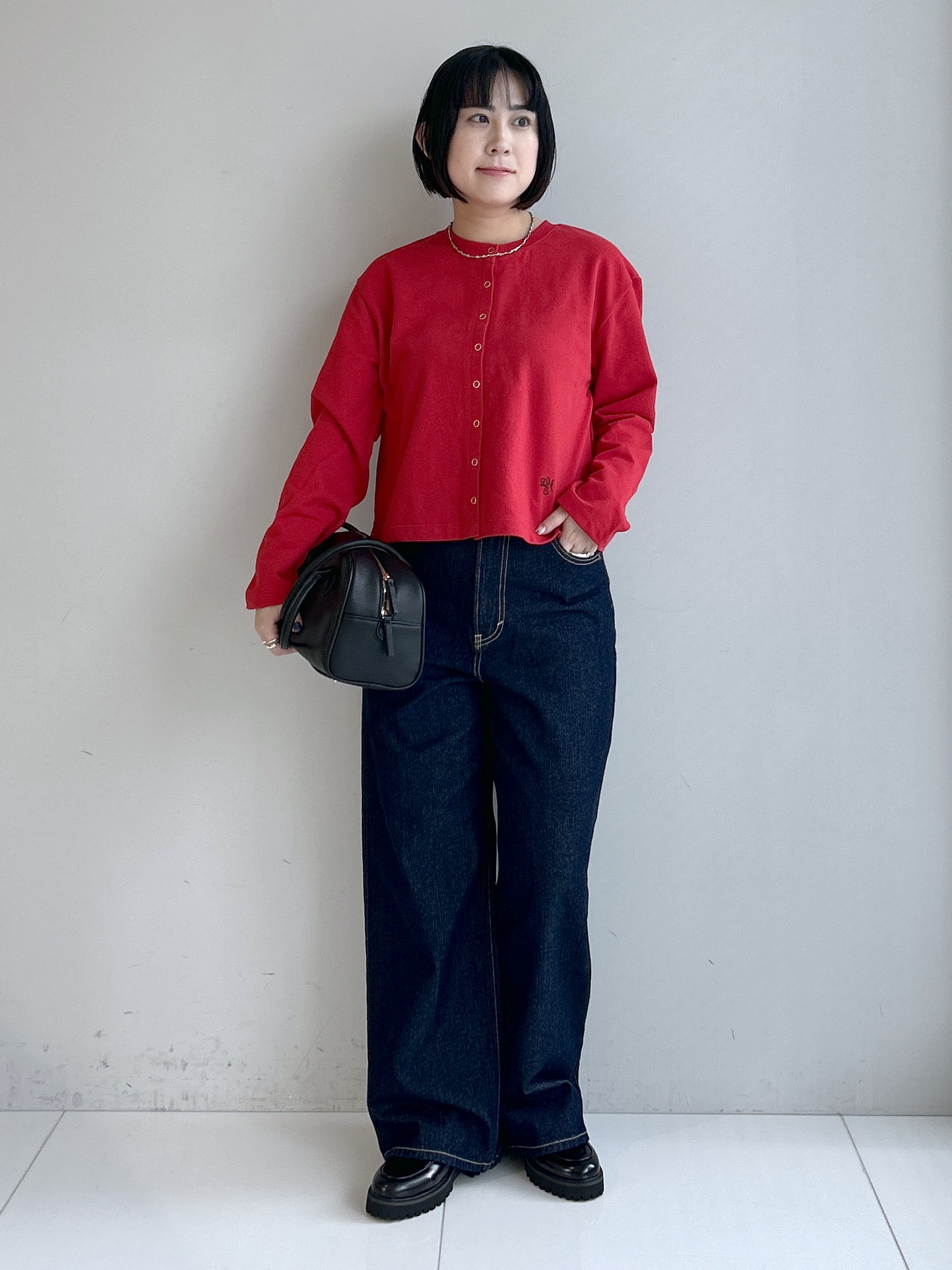 Hirokaさんの「Dessin｜【秋羽織り/洗える/6色展開】リングスナップミニ裏毛カーディガン」を使ったコーディネート
