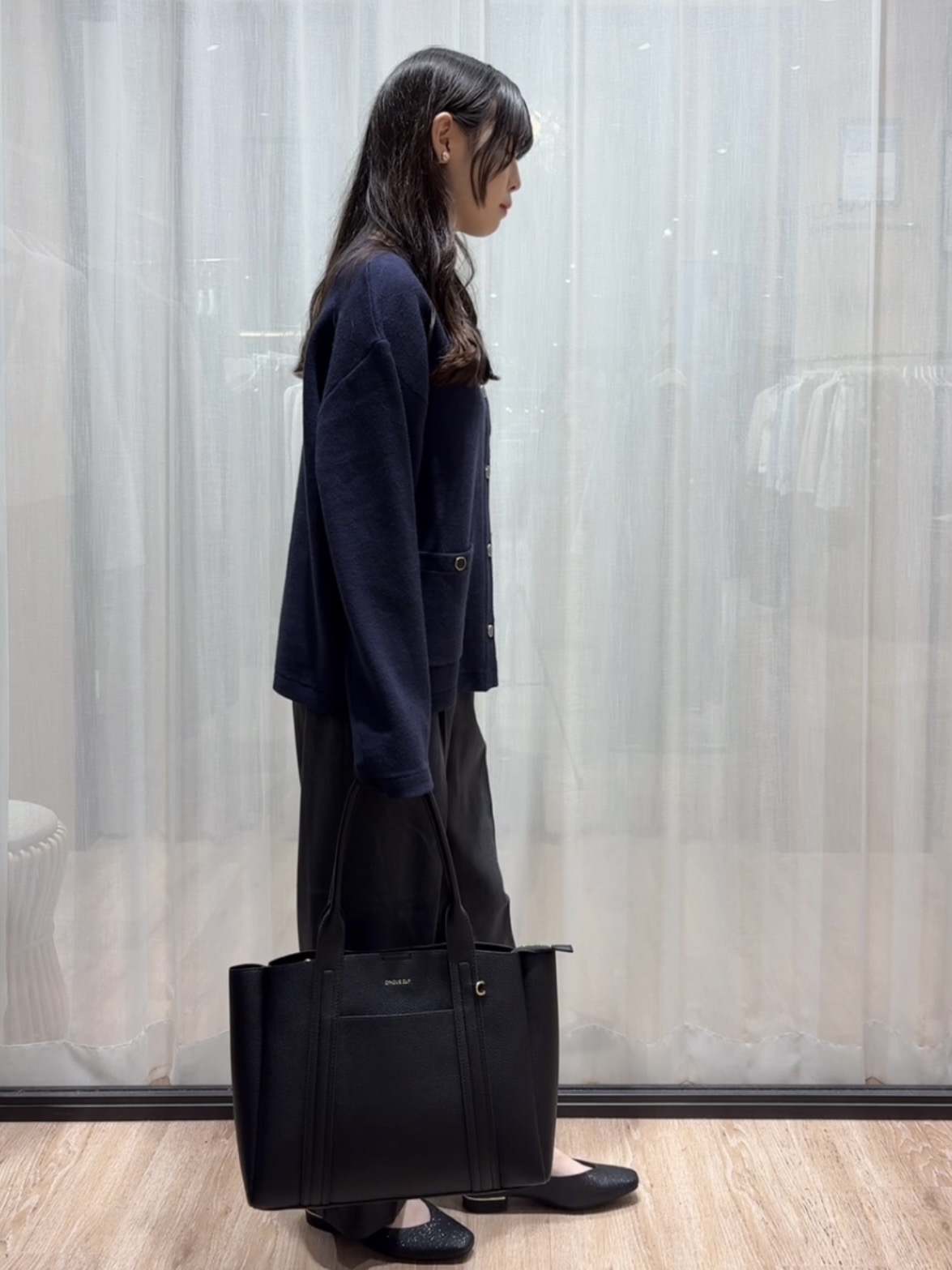 ぞうげさんの「OPAQUE.CLIP｜【セットアップ可】ノーカラーミドルコーディガン《洗濯機OK》」を使ったコーディネート