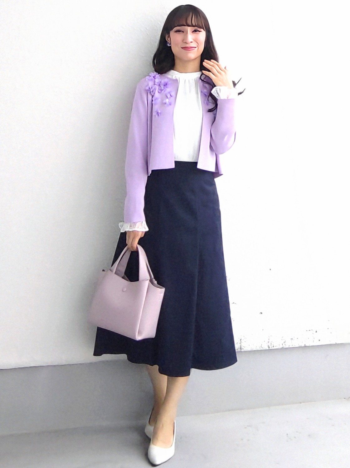 keinaさんの「SunaUna｜【手洗い可】花モチーフ付カーディガン」を使ったコーディネート