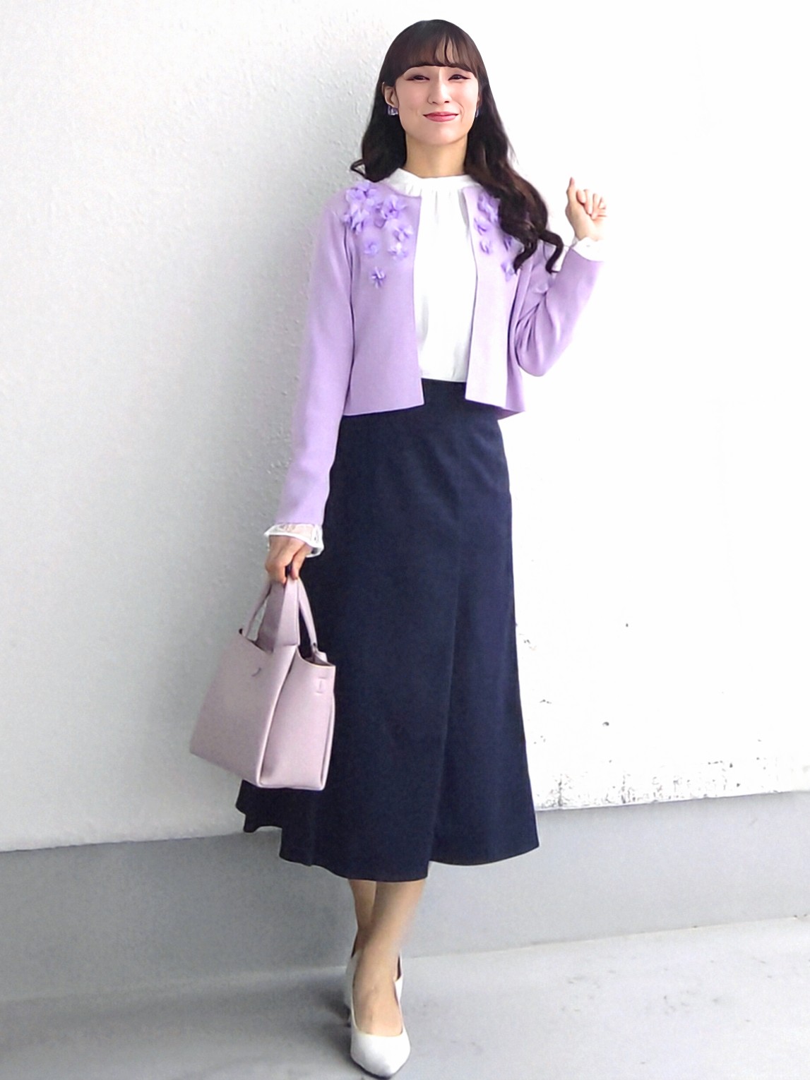 keinaさんの「SunaUna｜【手洗い可】花モチーフ付カーディガン」を使ったコーディネート