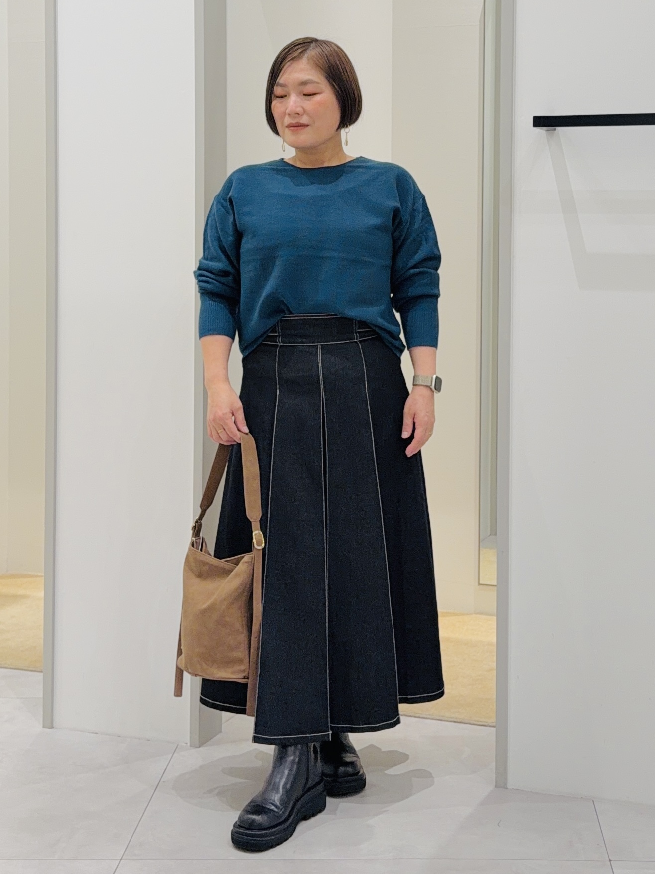 タナさんの「THE SHOP TK｜【毛玉防止/蓄熱/洗える】美映えガーターニット」を使ったコーディネート