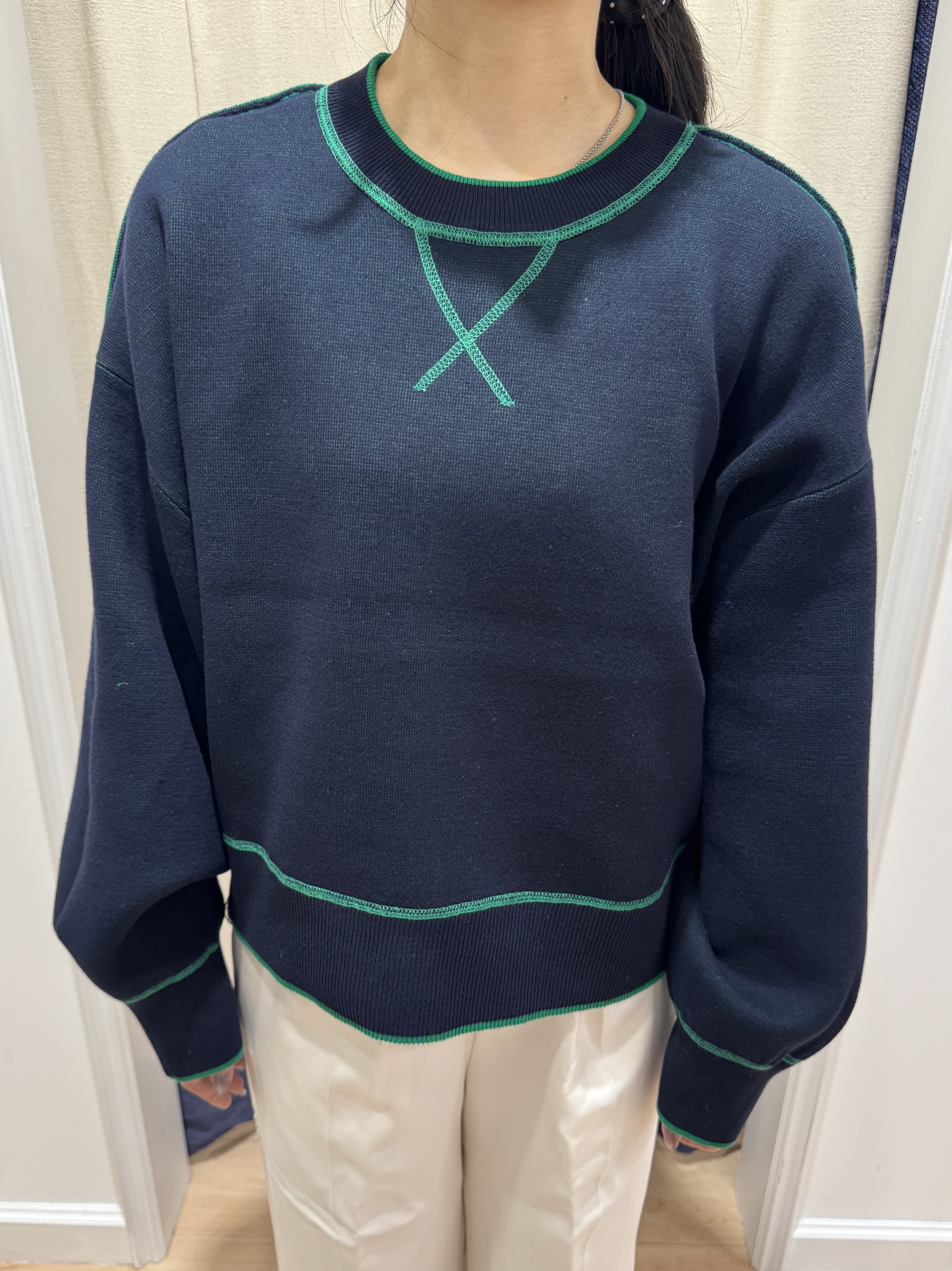 haruさんの「Dessin｜【2WAY/洗濯機OK/XS-L】配色リバーシブル コットンジャカード クルーネックニット」を使ったコーディネート