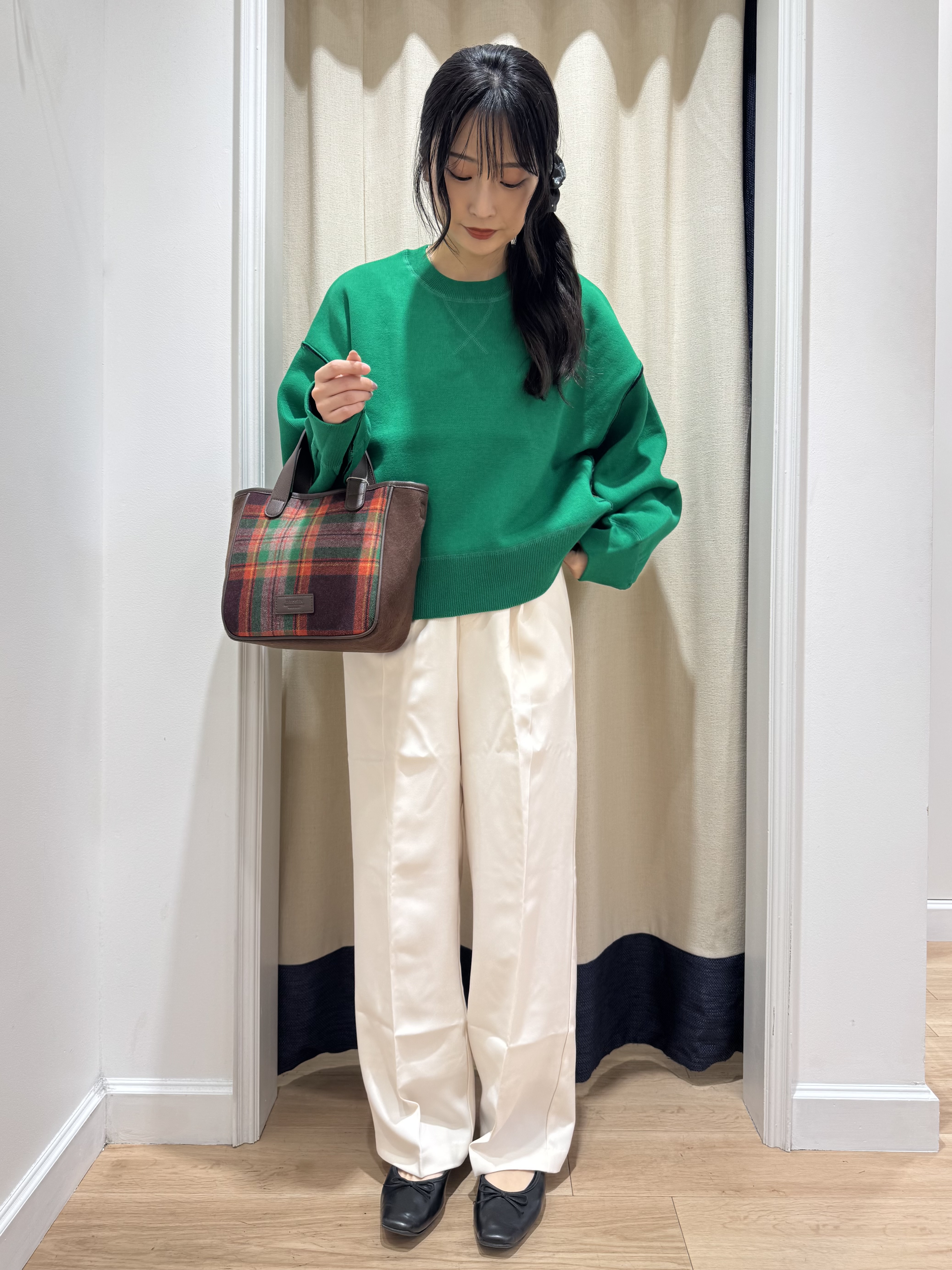 haruさんの「Dessin｜【2WAY/洗濯機OK/XS-L】配色リバーシブル コットンジャカード クルーネックニット」を使ったコーディネート