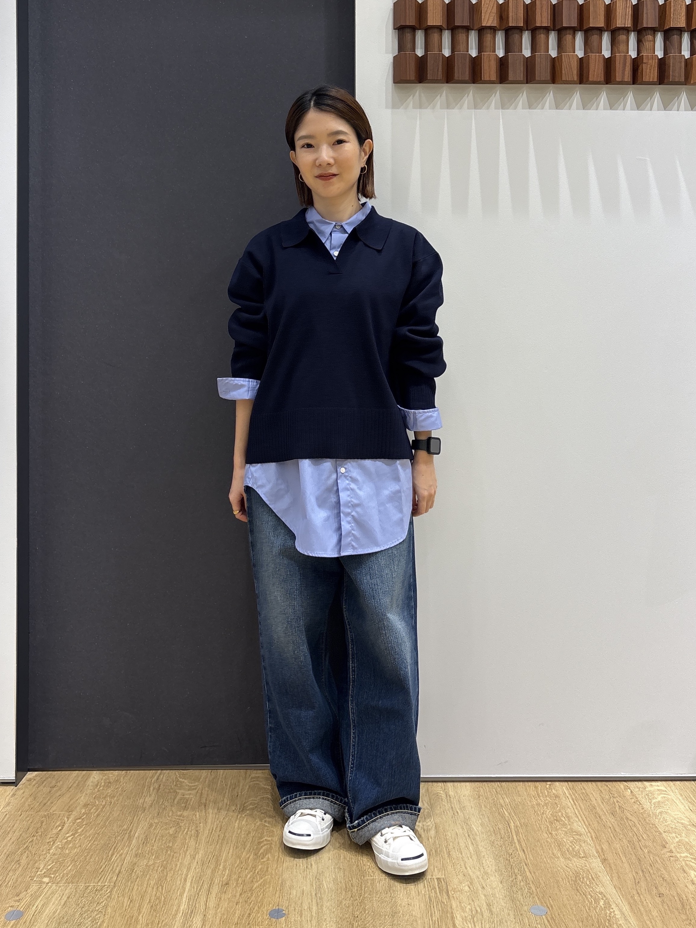 risaさんの「Dessin｜【洗濯機OK】抜け感スキッパーポロニット」を使ったコーディネート