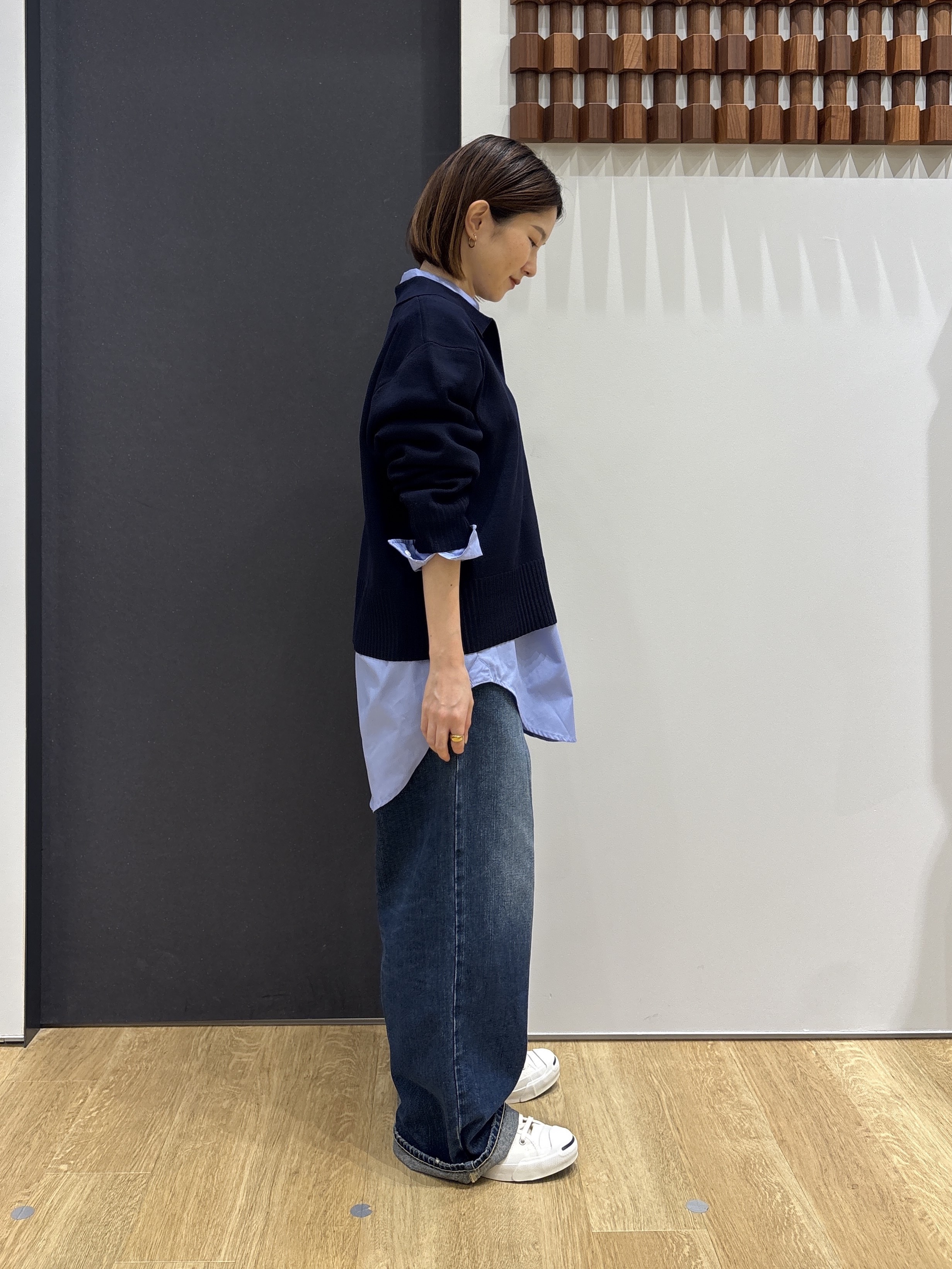 risaさんの「Dessin｜【洗濯機OK】抜け感スキッパーポロニット」を使ったコーディネート