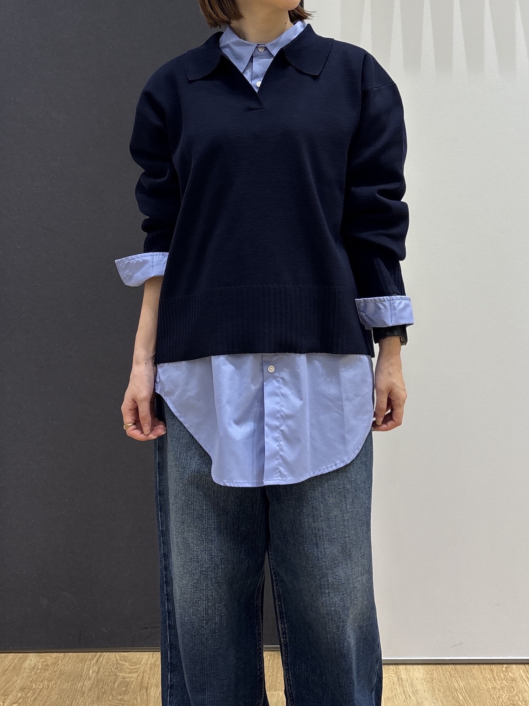 risaさんの「Dessin｜【洗濯機OK】抜け感スキッパーポロニット」を使ったコーディネート