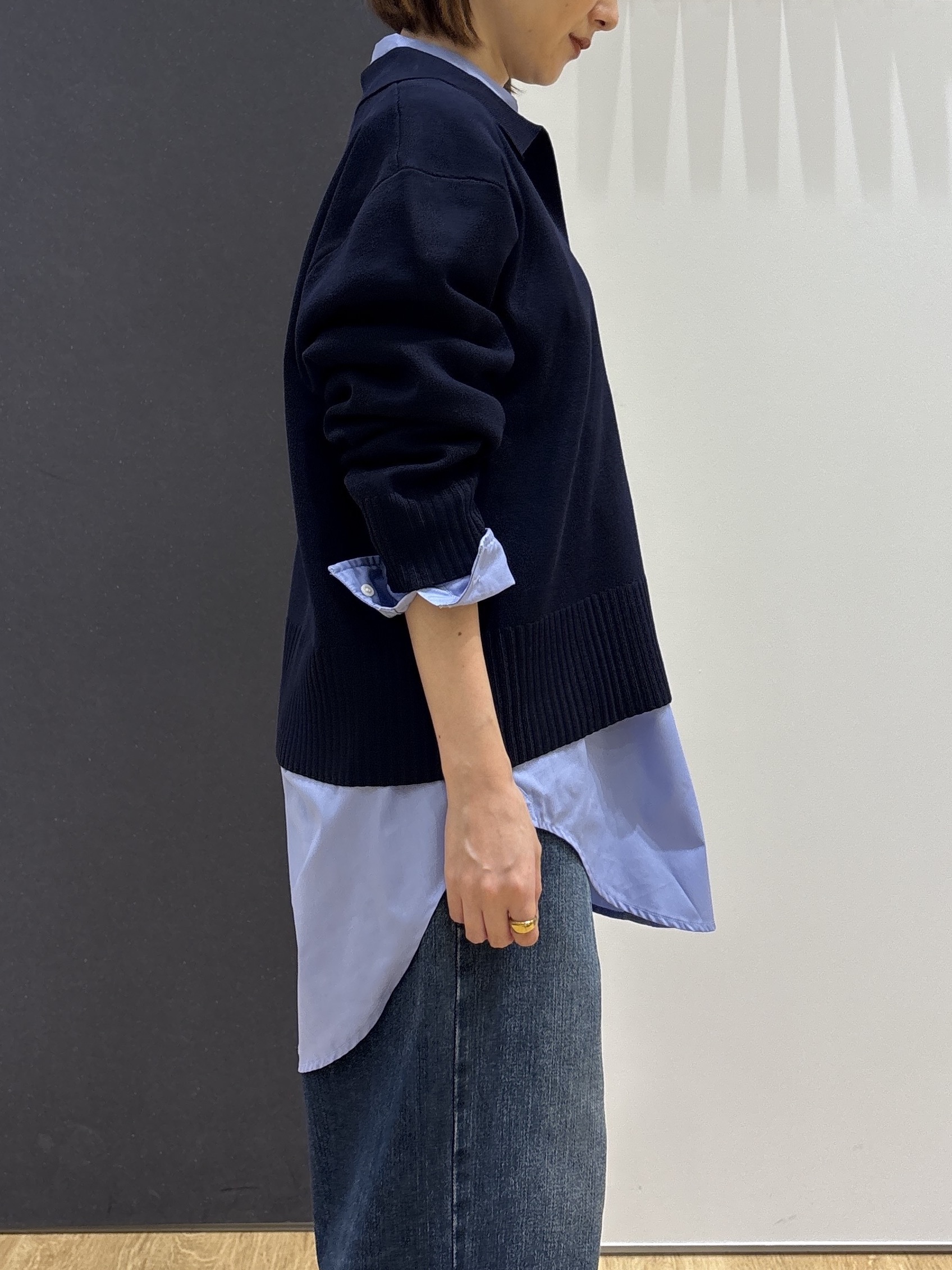 risaさんの「Dessin｜【洗濯機OK】抜け感スキッパーポロニット」を使ったコーディネート
