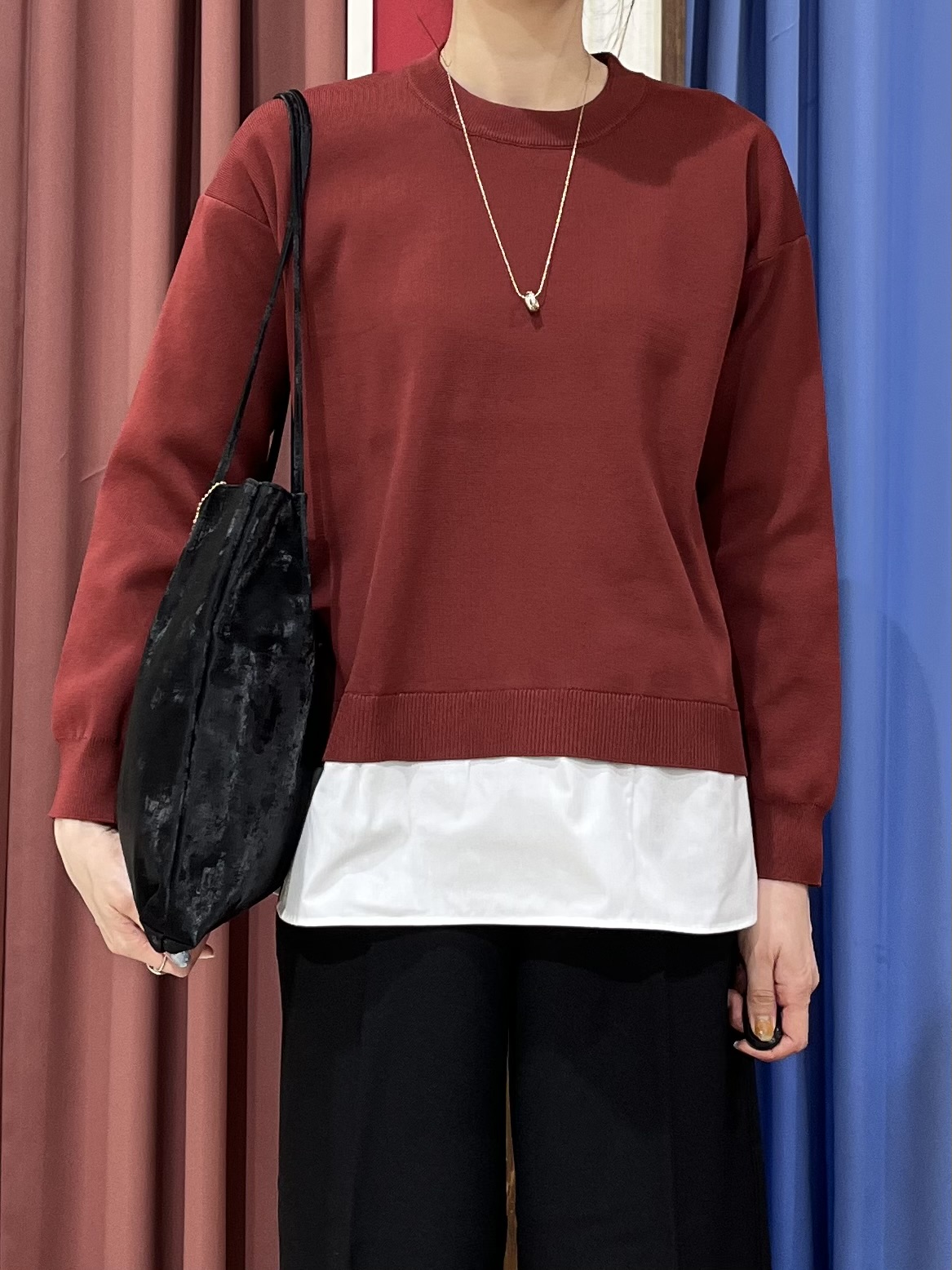 muさんの「SHOO･LA･RUE｜【S-LL】着るだけできまる シャツレイヤード風 スポンディッシュニット」を使ったコーディネート