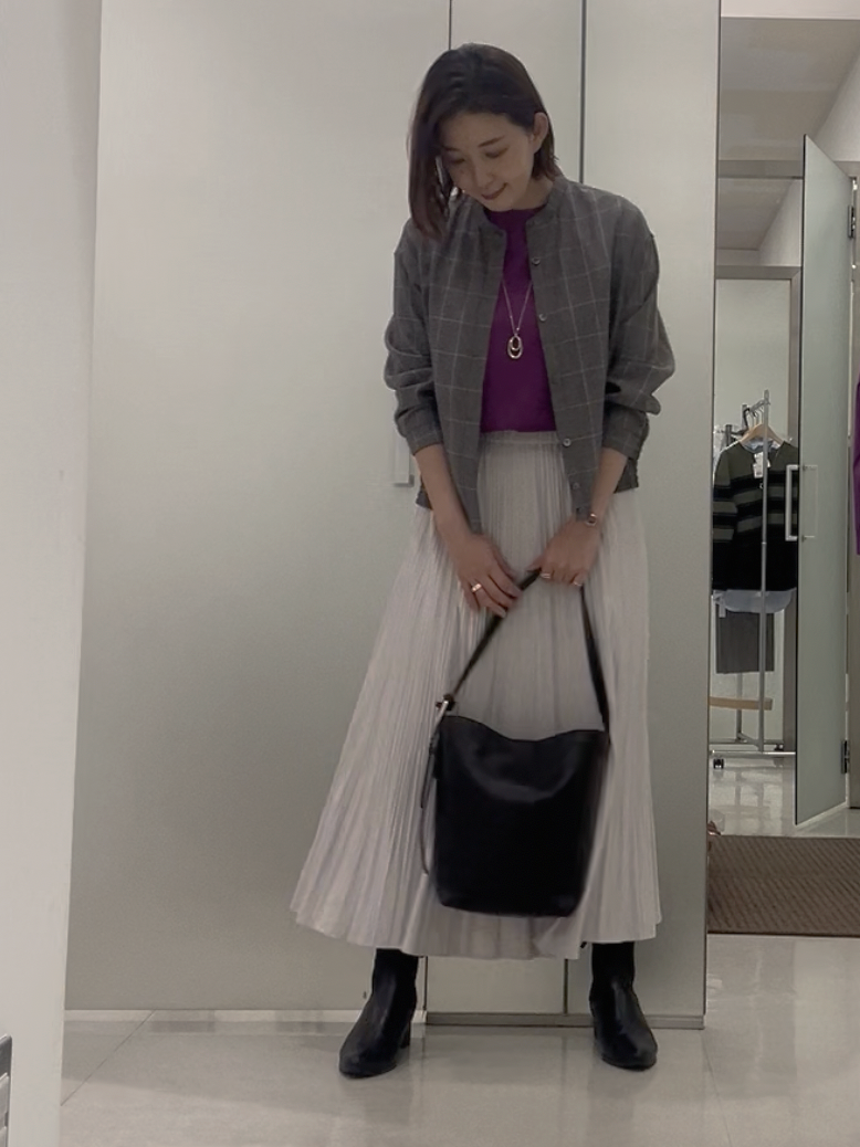 まどかさんの「UNTITLED｜【セットアップ可/秋羽織り】メランジツイルシャツ」を使ったコーディネート