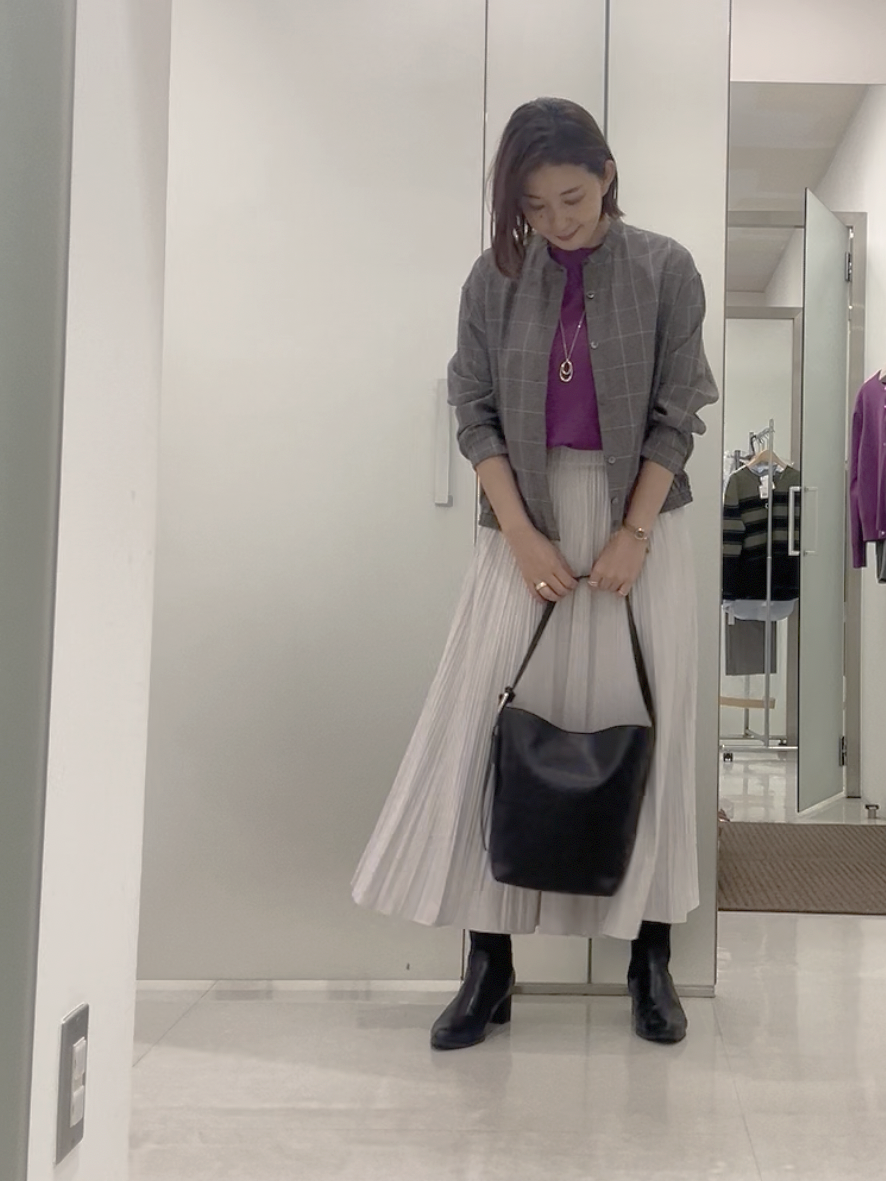 まどかさんの「UNTITLED｜【セットアップ可/秋羽織り】メランジツイルシャツ」を使ったコーディネート