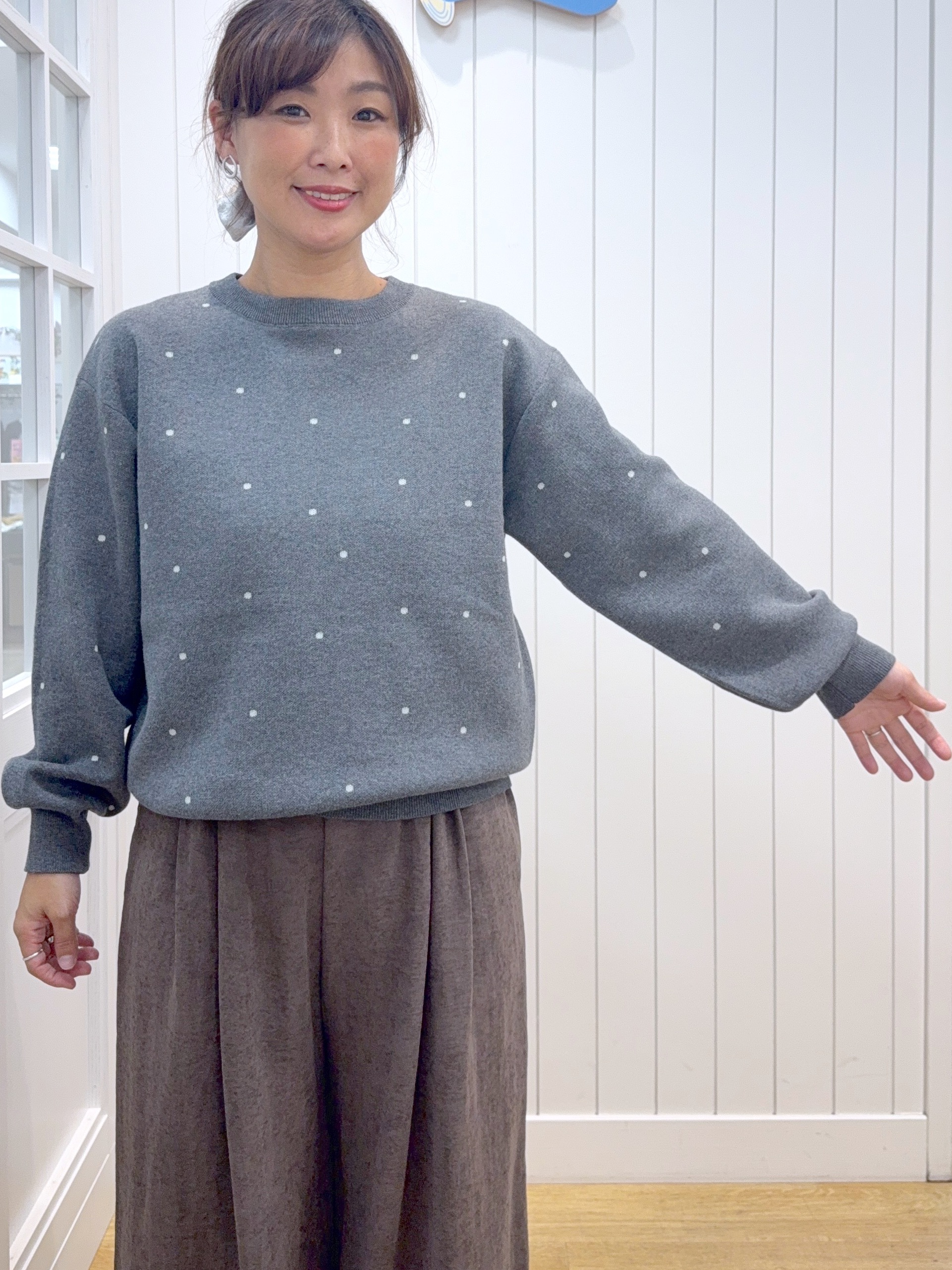 Osawaさんの「Dessin｜【洗濯機OK/秋ニット】コットンジャガード ドットプルオーバー」を使ったコーディネート