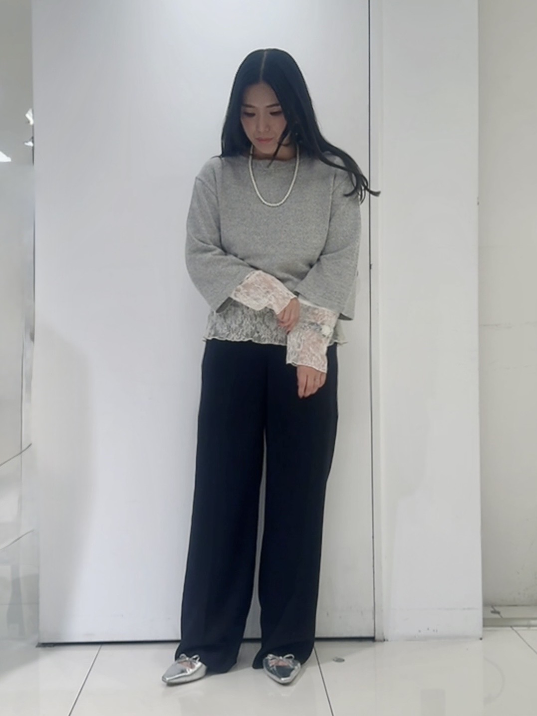 なかじさんの「UNTITLED｜【セットアップ可/ウエストゴム】メランジツイルワイドパンツ」を使ったコーディネート