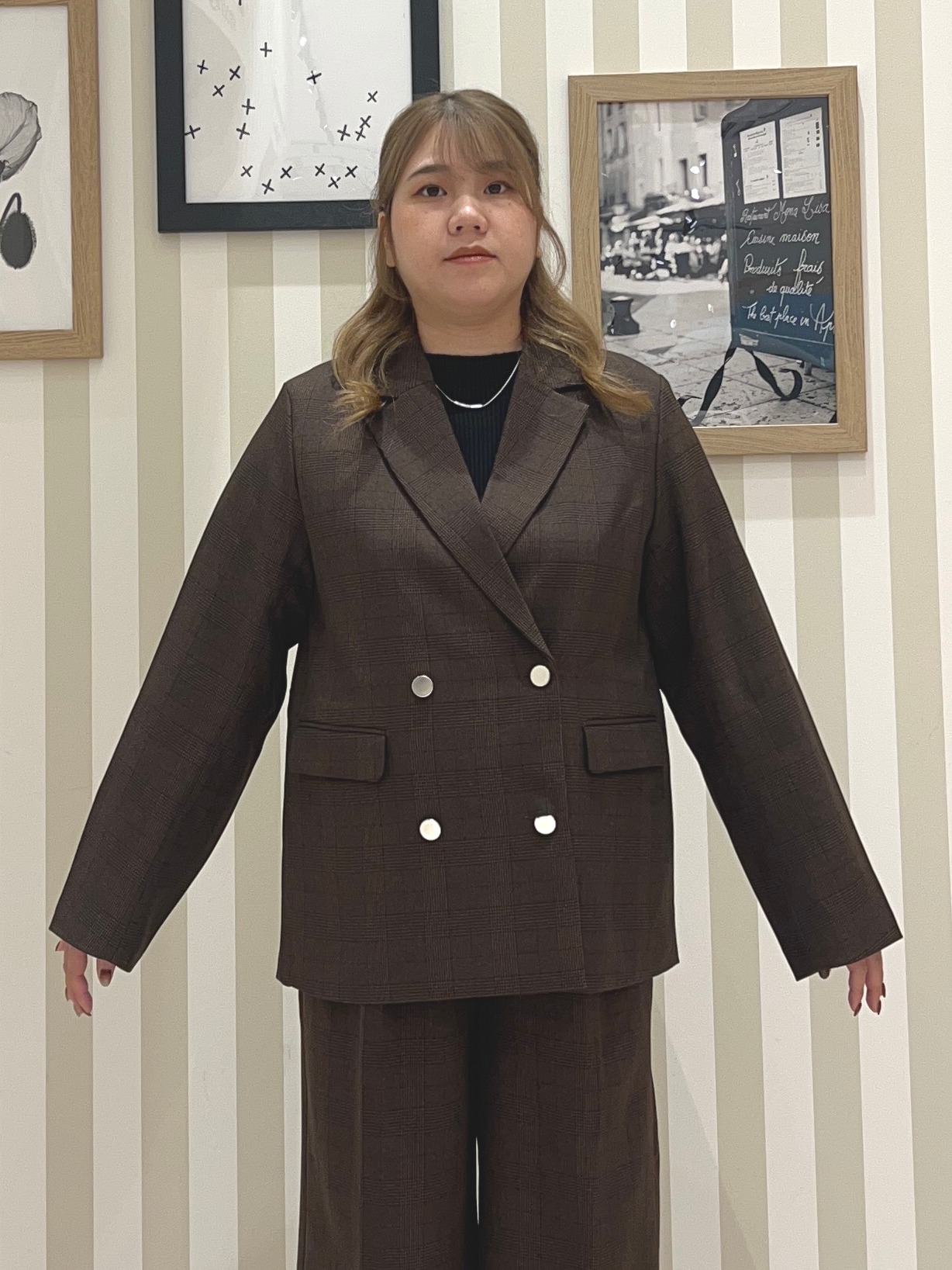mさんの「SHOO･LA･RUE｜【セットアップ可/洗濯後しわになりにくい】ウールフィール ダブルジャケット」を使ったコーディネート