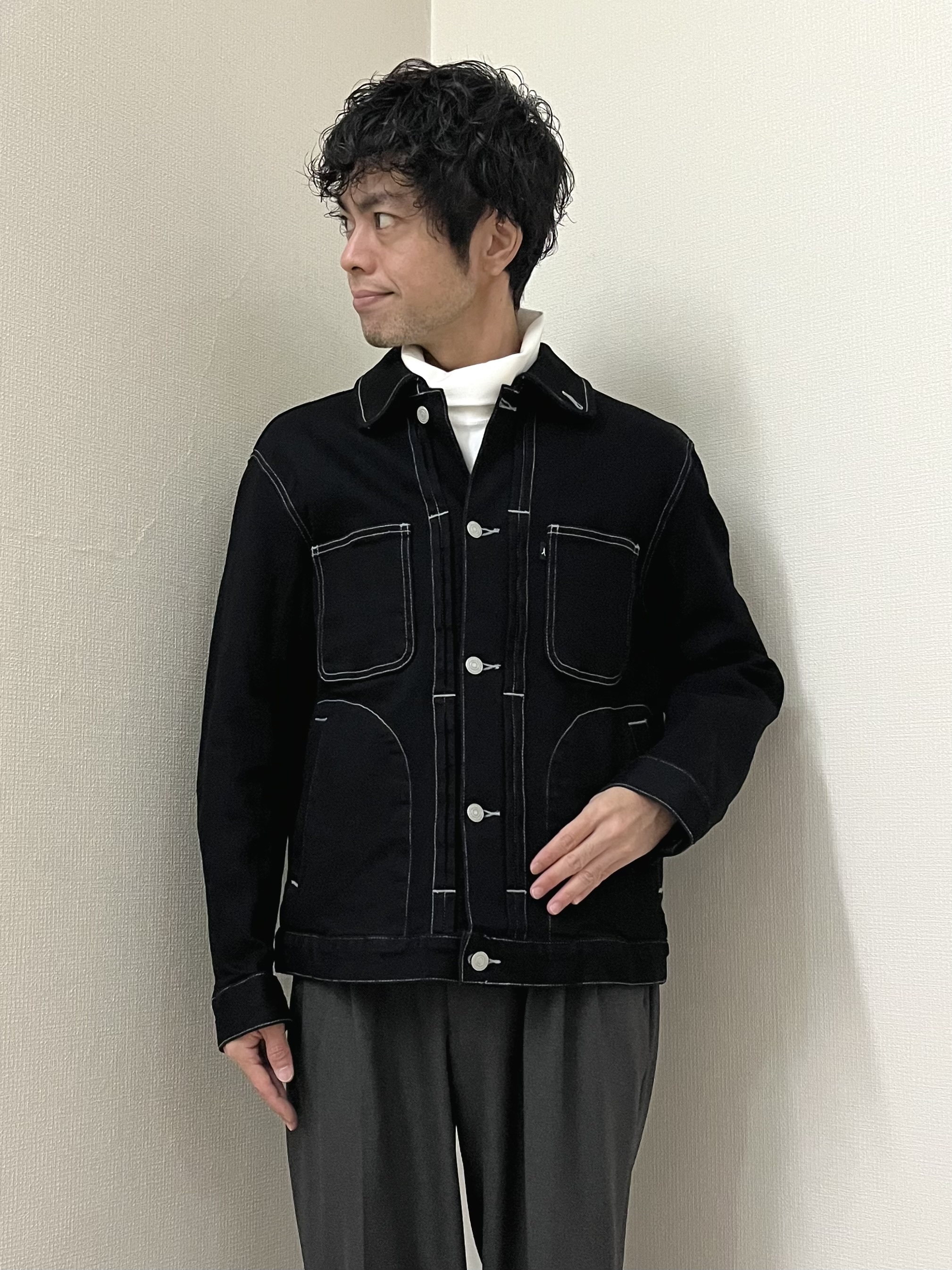 URAさんの「TAKEO KIKUCHI｜【BOWLER HAT LABEL】ブラックデニムGジャン」を使ったコーディネート