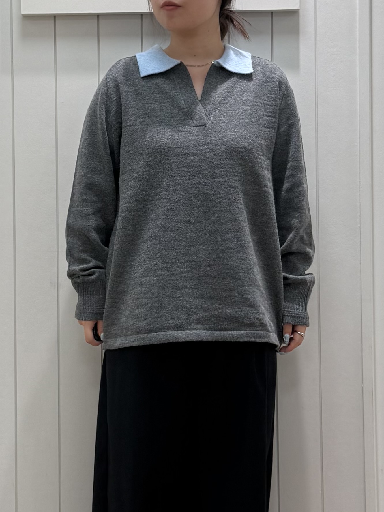 nahoさんの「Dessin｜【洗える/チクチクしにくい】モヘヤライク バイカラースキッパーポロニット」を使ったコーディネート