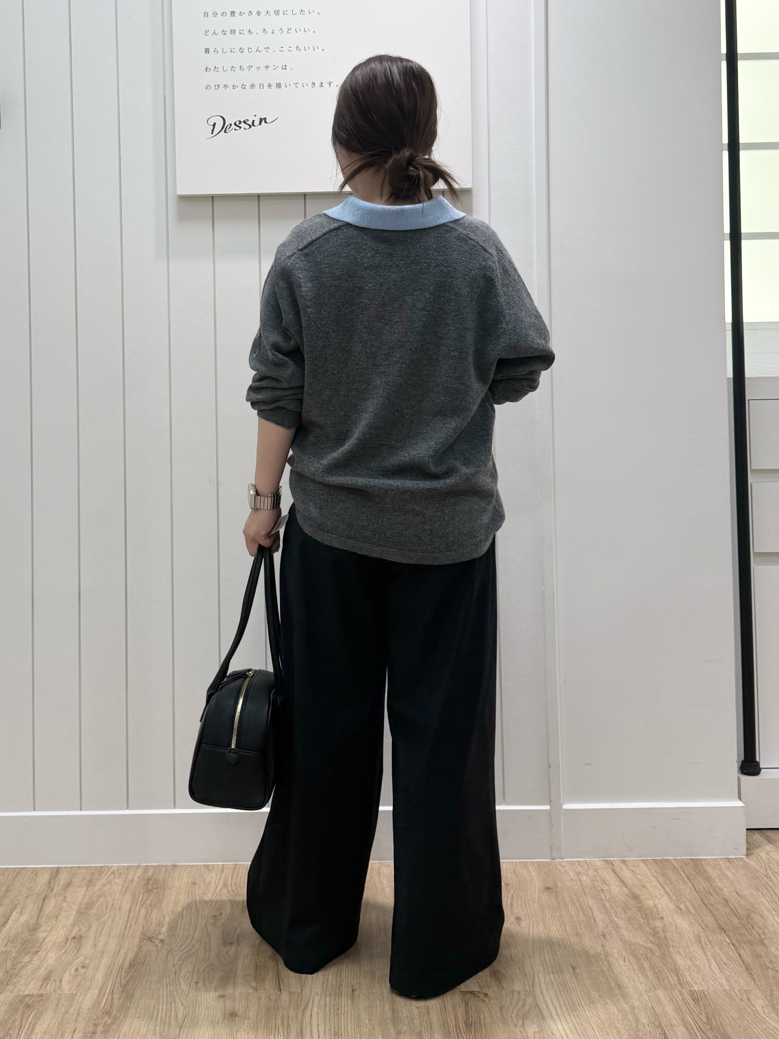 nahoさんの「Dessin｜【洗える/チクチクしにくい】モヘヤライク バイカラースキッパーポロニット」を使ったコーディネート