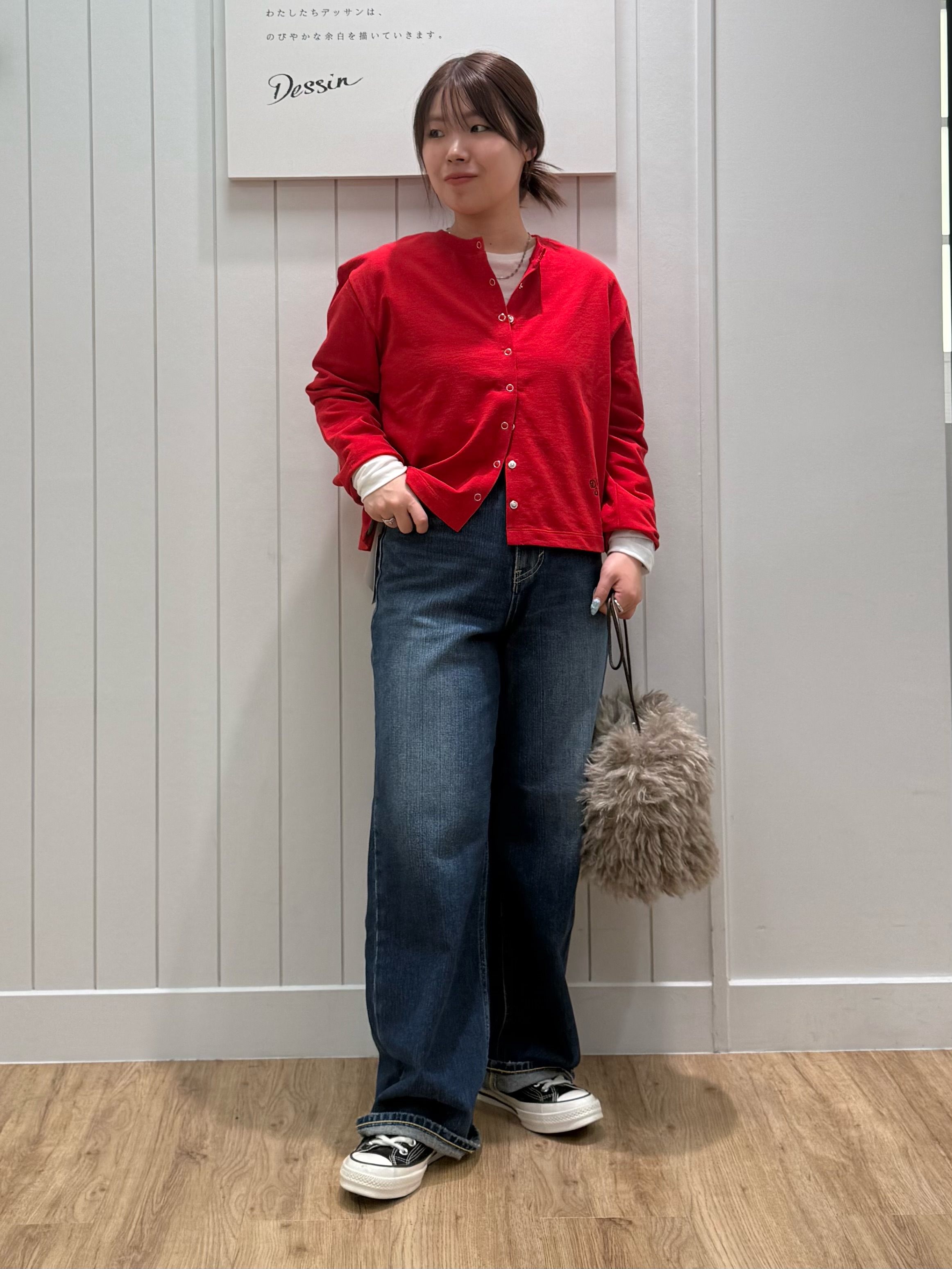 nahoさんの「Dessin｜【秋羽織り/洗える/6色展開】リングスナップミニ裏毛カーディガン」を使ったコーディネート